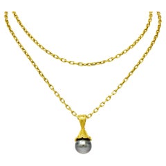 Elizabeth Locke Baroque Tahitian Pearl 18 Karat Hammered Gold Enhancer Necklace