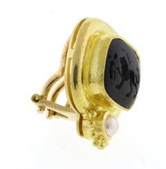 Elizabeth Locke Black Venetian Glass Intaglio Earrings