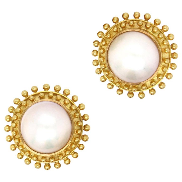 Elizabeth Locke Blister Pearl Earrings For Sale at 1stDibs
