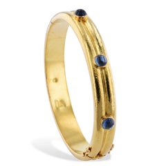 Elizabeth Locke Blue Sapphire Cabochon Yellow Gold Hinge Bracelet