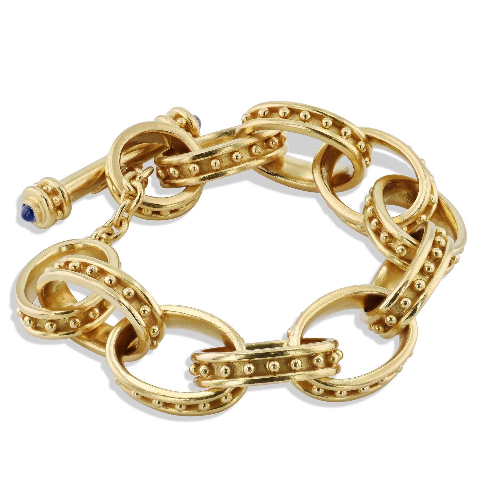 Elizabeth Locke Blue Sapphire Yellow Gold Toggle Bracelet In Excellent Condition In Miami, FL