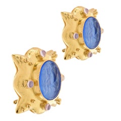 Elizabeth Locke Blue Venetian Glass Earrings