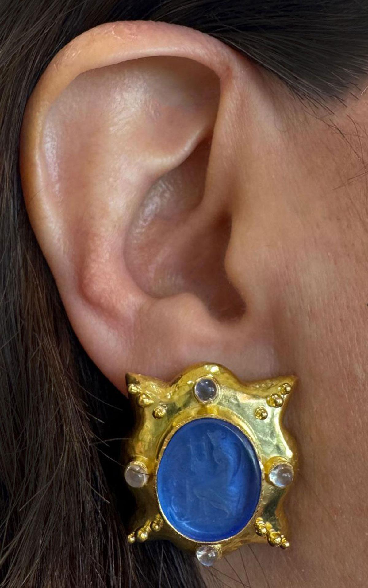 Pendientes de cristal veneciano azul Elizabeth Locke Renacimiento renacentista en venta