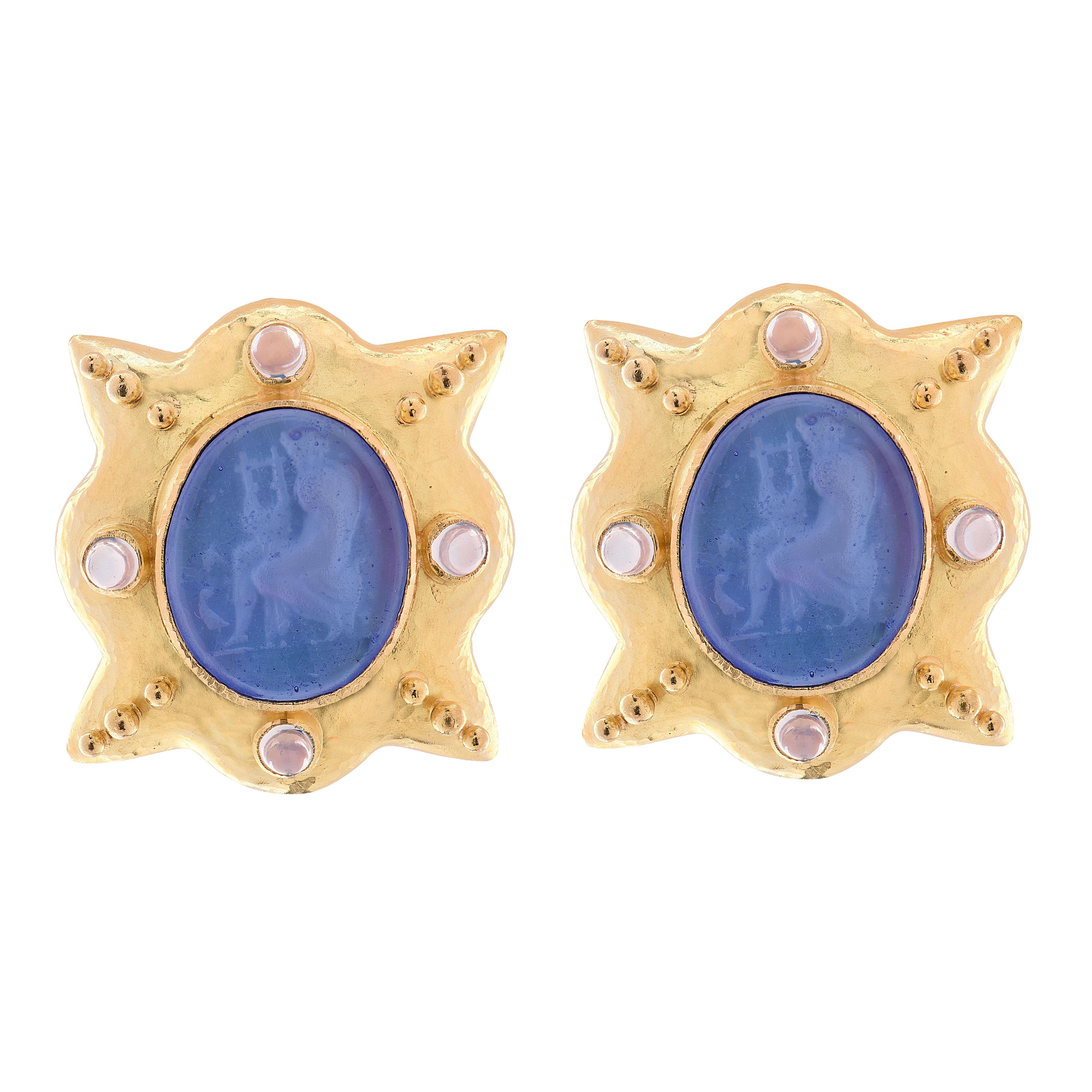 Pendientes de cristal veneciano azul Elizabeth Locke en venta 1