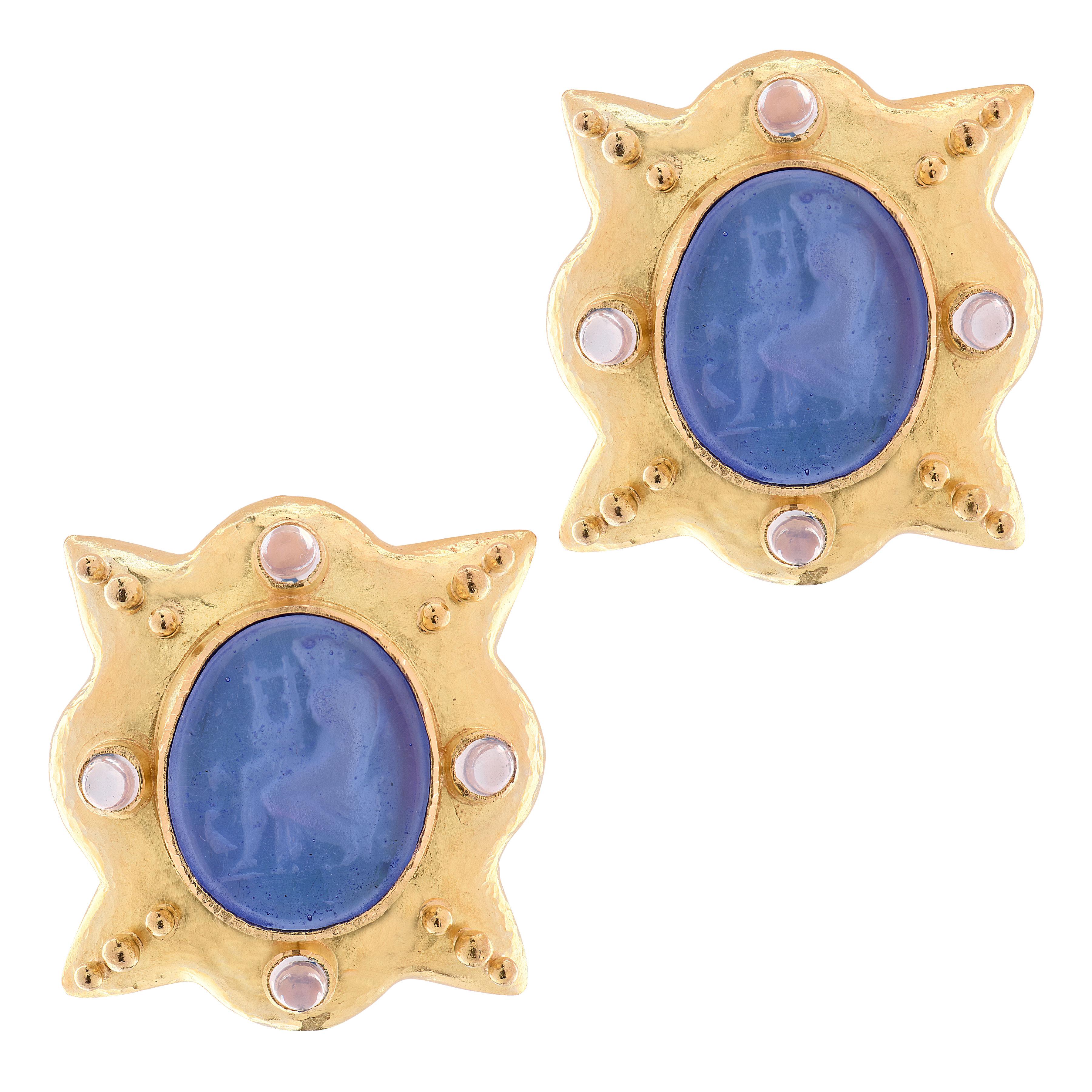 Pendientes de cristal veneciano azul Elizabeth Locke en venta 2