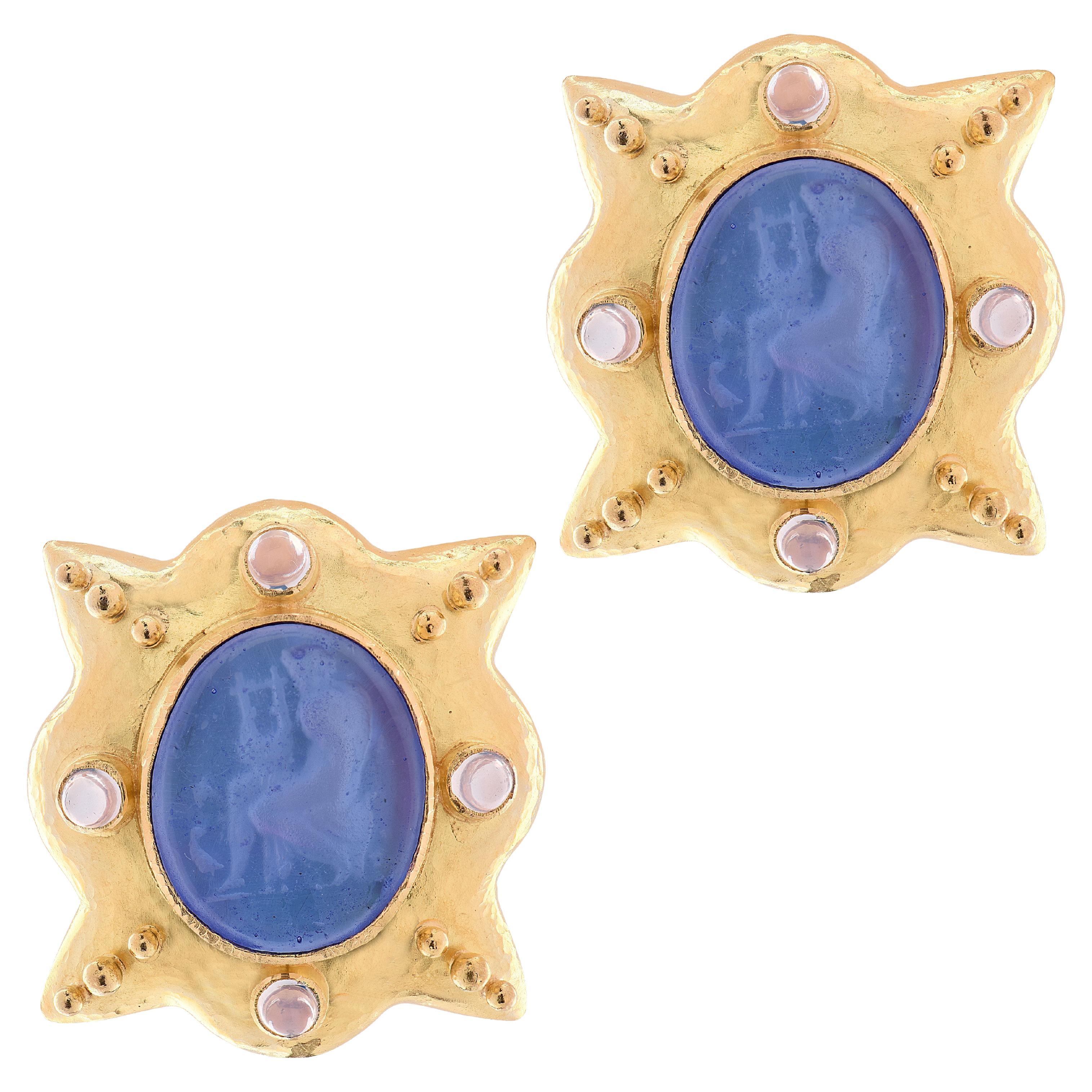 Pendientes de cristal veneciano azul Elizabeth Locke en venta
