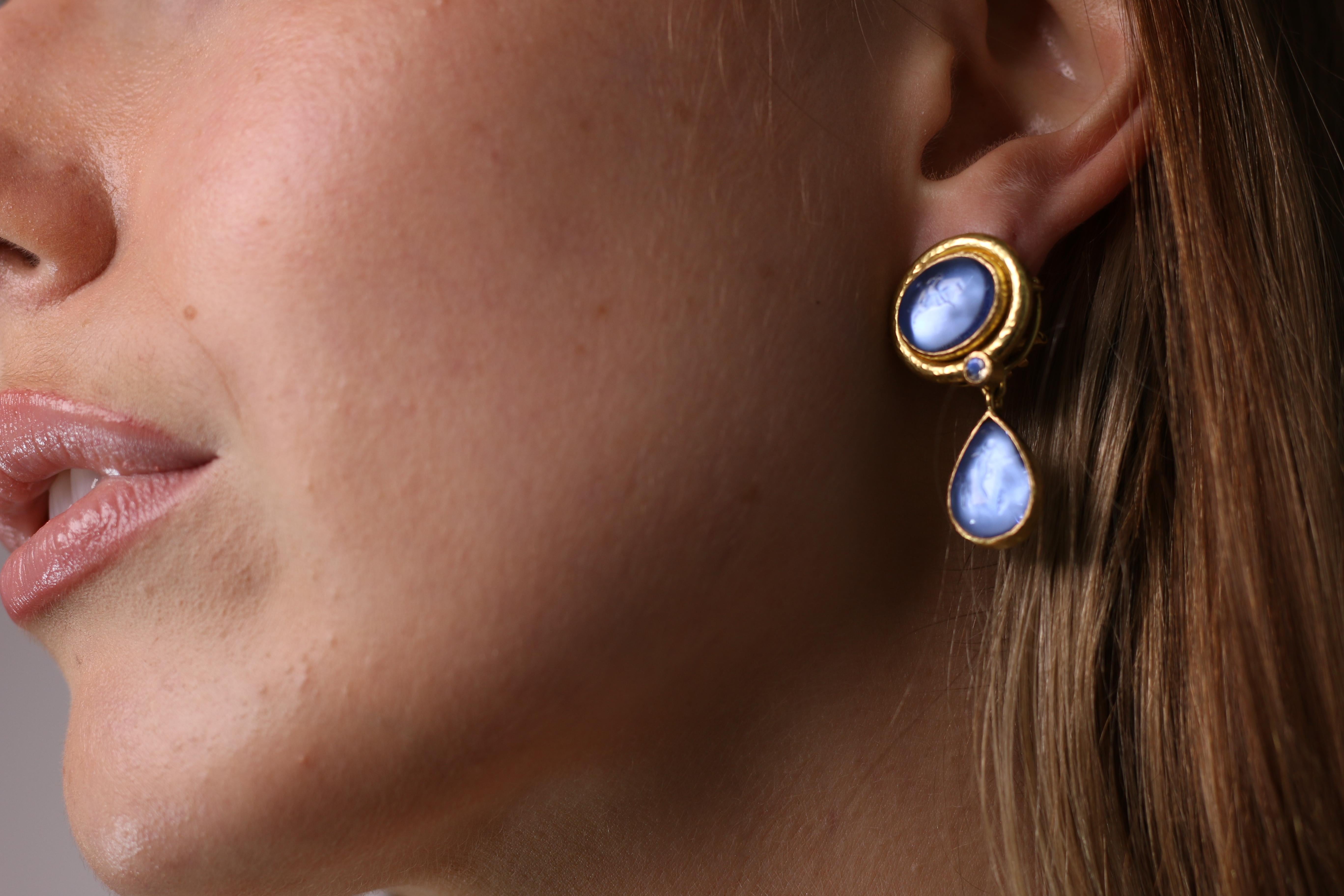 Elizabeth Locke Blue Venetian Glass Intaglio Earrings 3