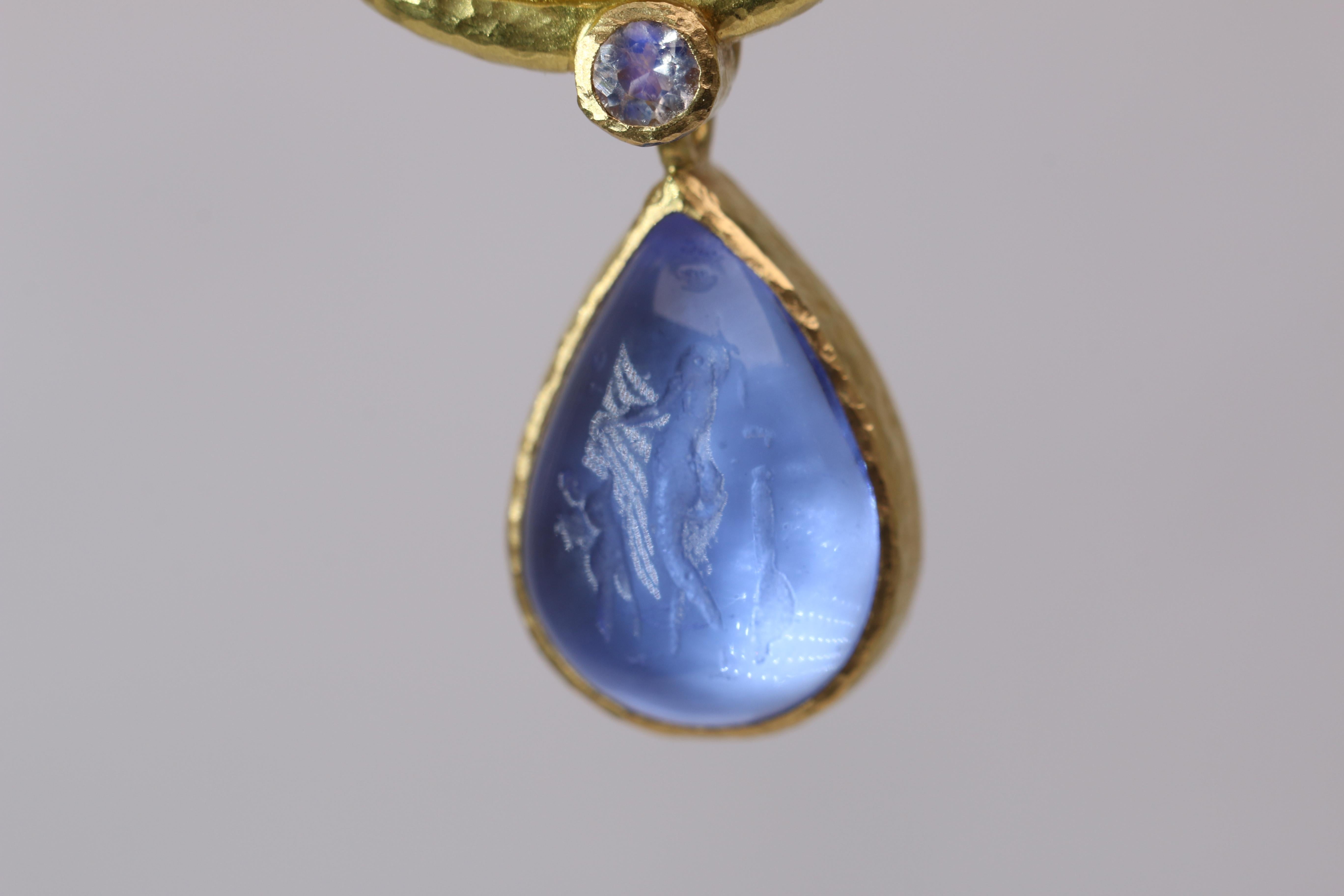 Women's Elizabeth Locke Blue Venetian Glass Intaglio Earrings
