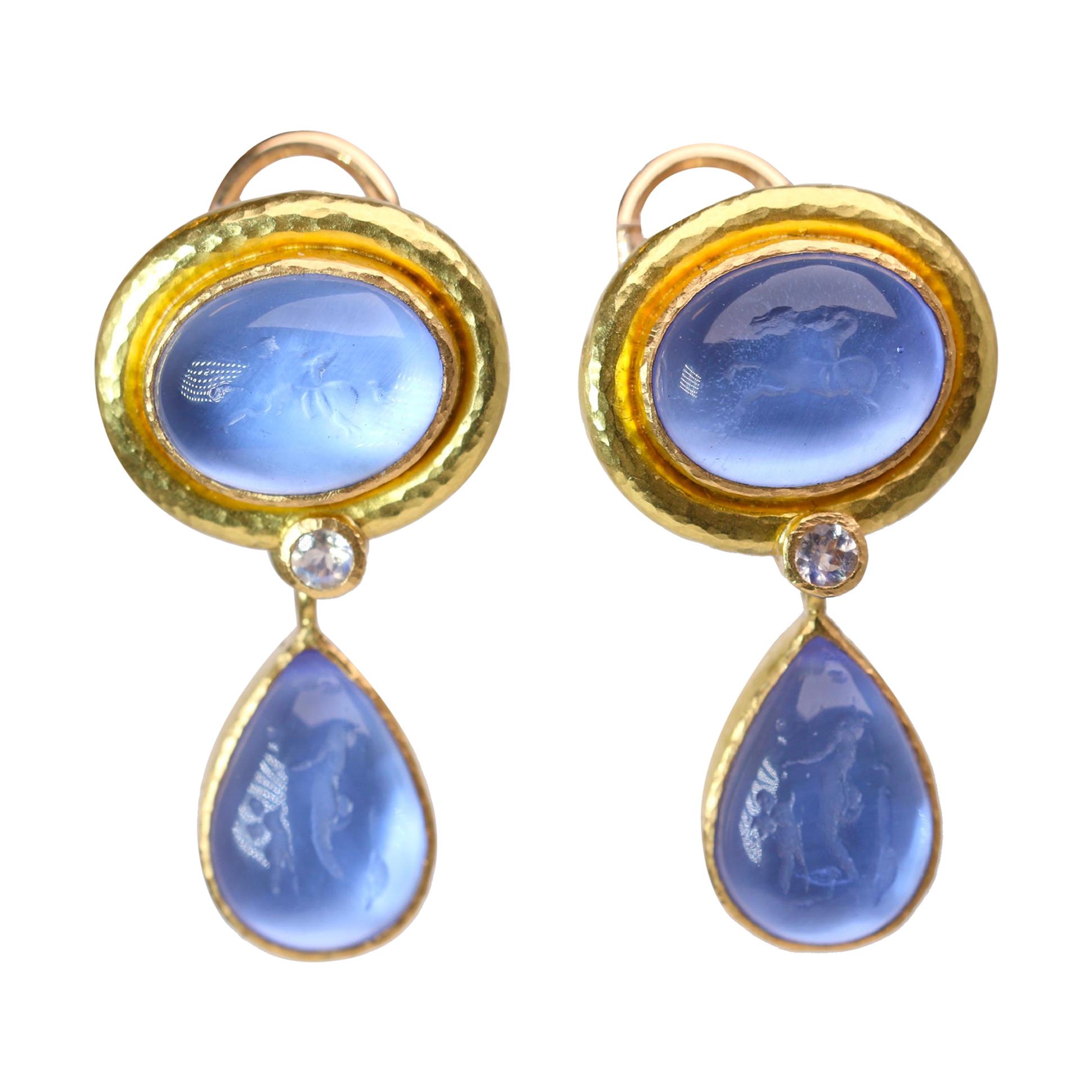 Elizabeth Locke Blue Venetian Glass Intaglio Earrings