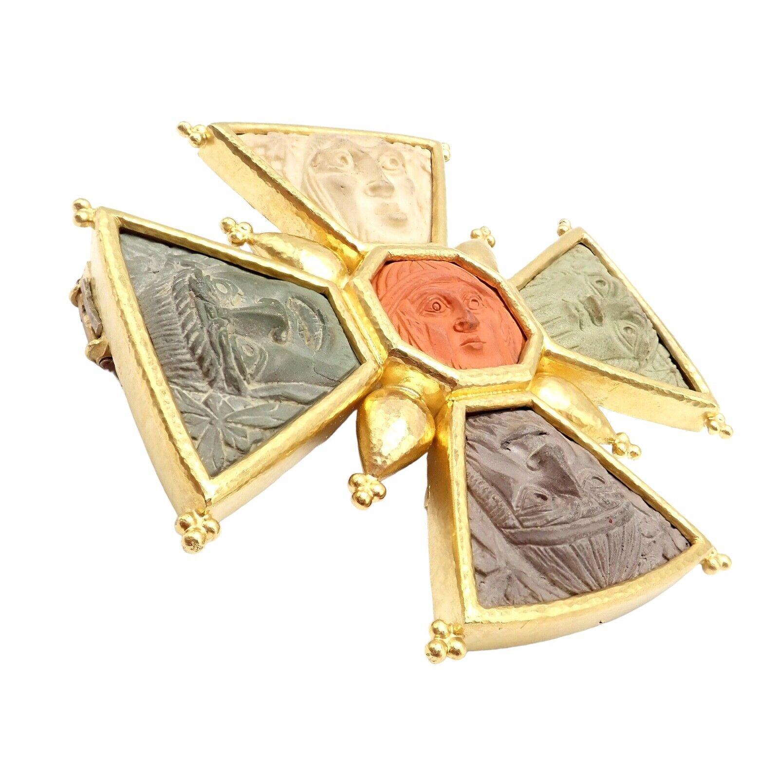 Elizabeth Locke Bomarzo 5 Faces Maltese Cross Yellow Gold Brooch Pendant 6