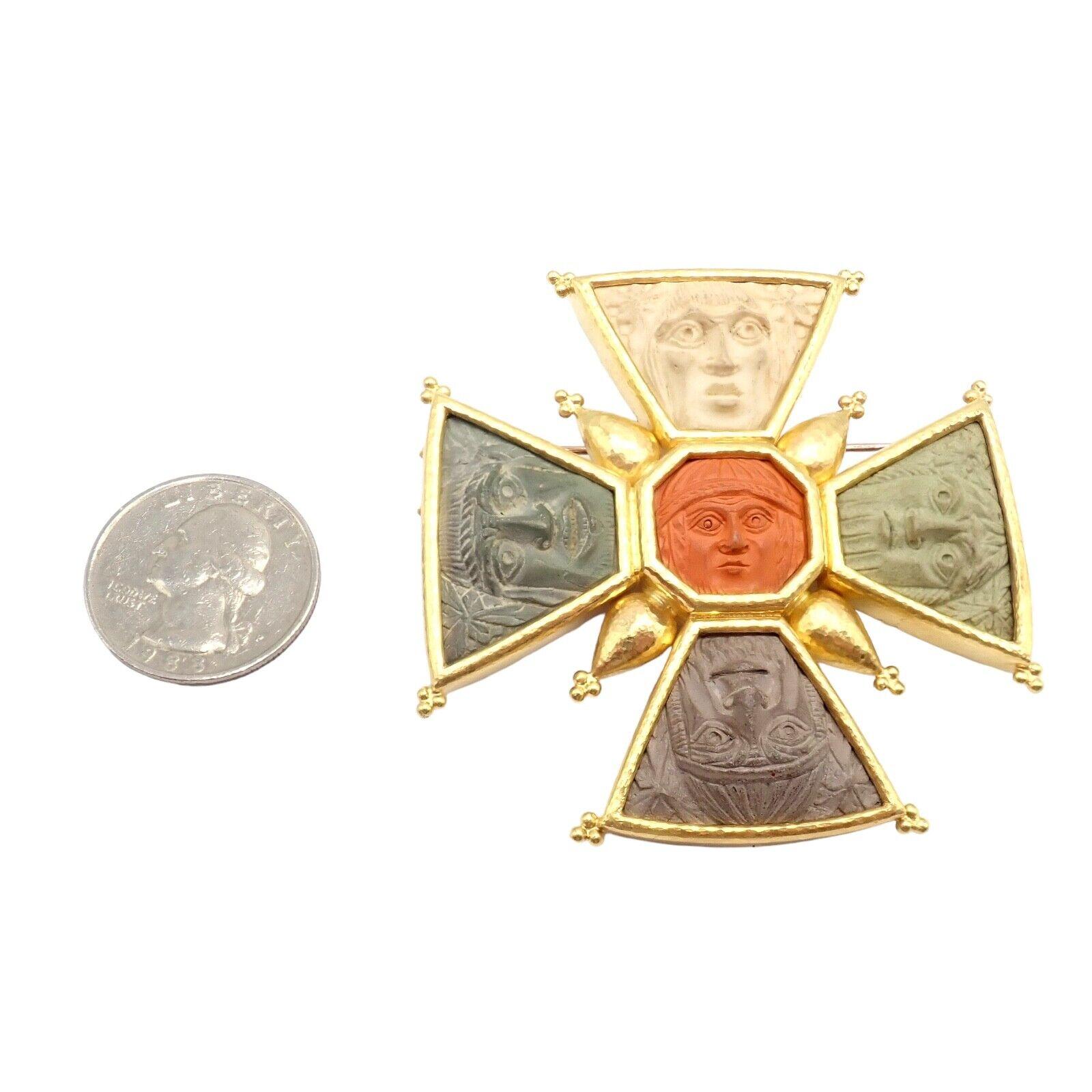 Elizabeth Locke Bomarzo 5 Faces Maltese Cross Yellow Gold Brooch Pendant In Excellent Condition In Holland, PA