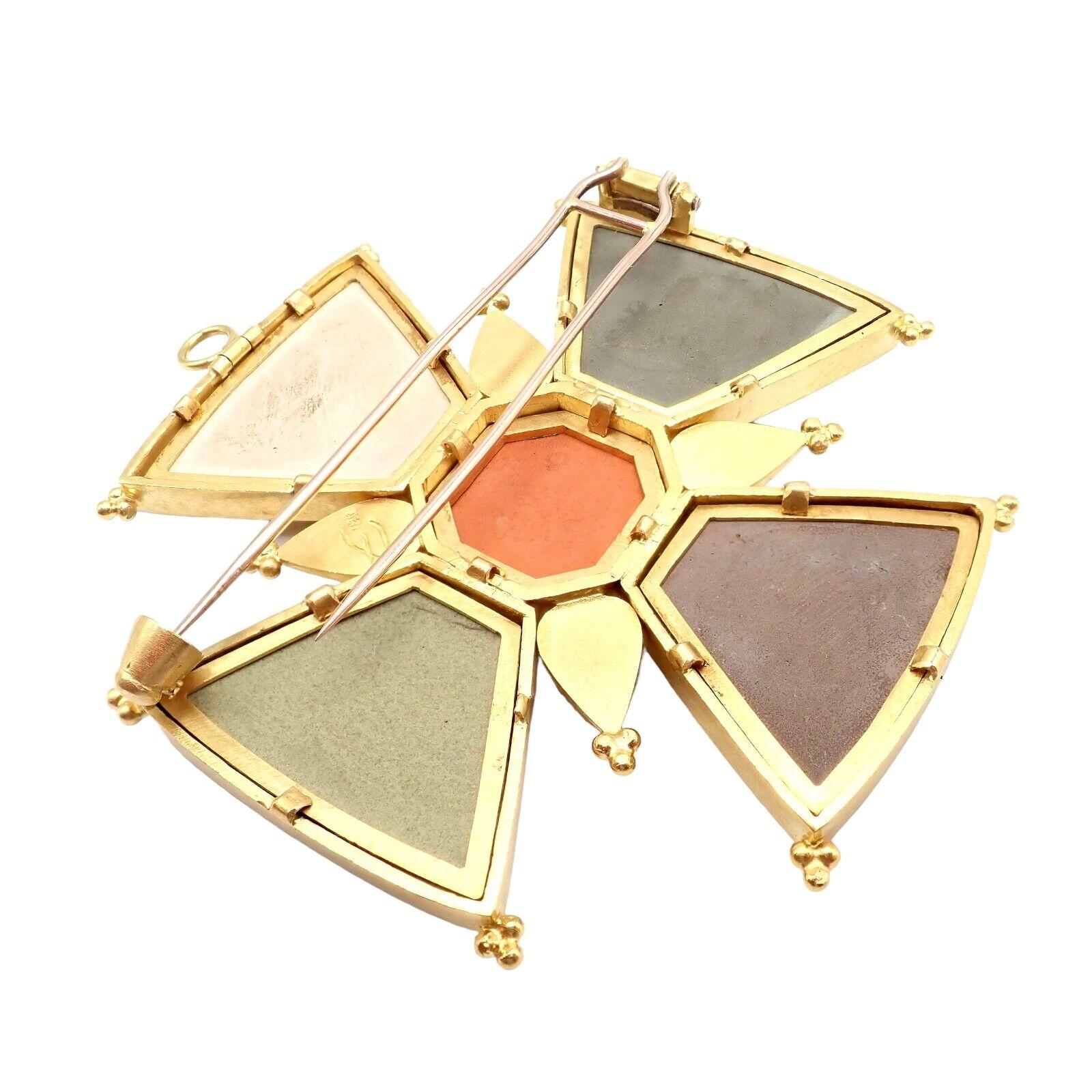 Women's or Men's Elizabeth Locke Bomarzo 5 Faces Maltese Cross Yellow Gold Brooch Pendant