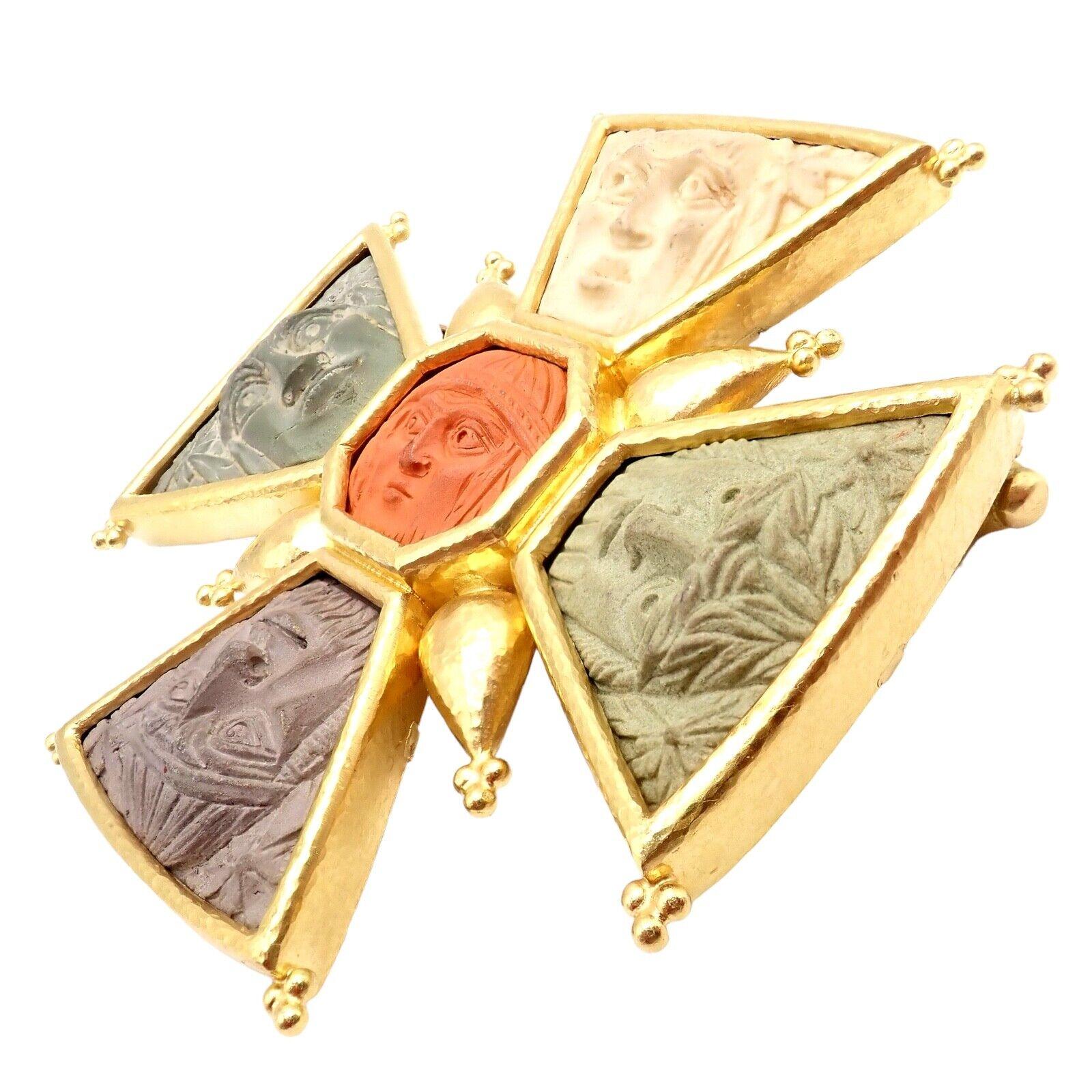 Elizabeth Locke Bomarzo 5 Faces Maltese Cross Yellow Gold Brooch Pendant 1