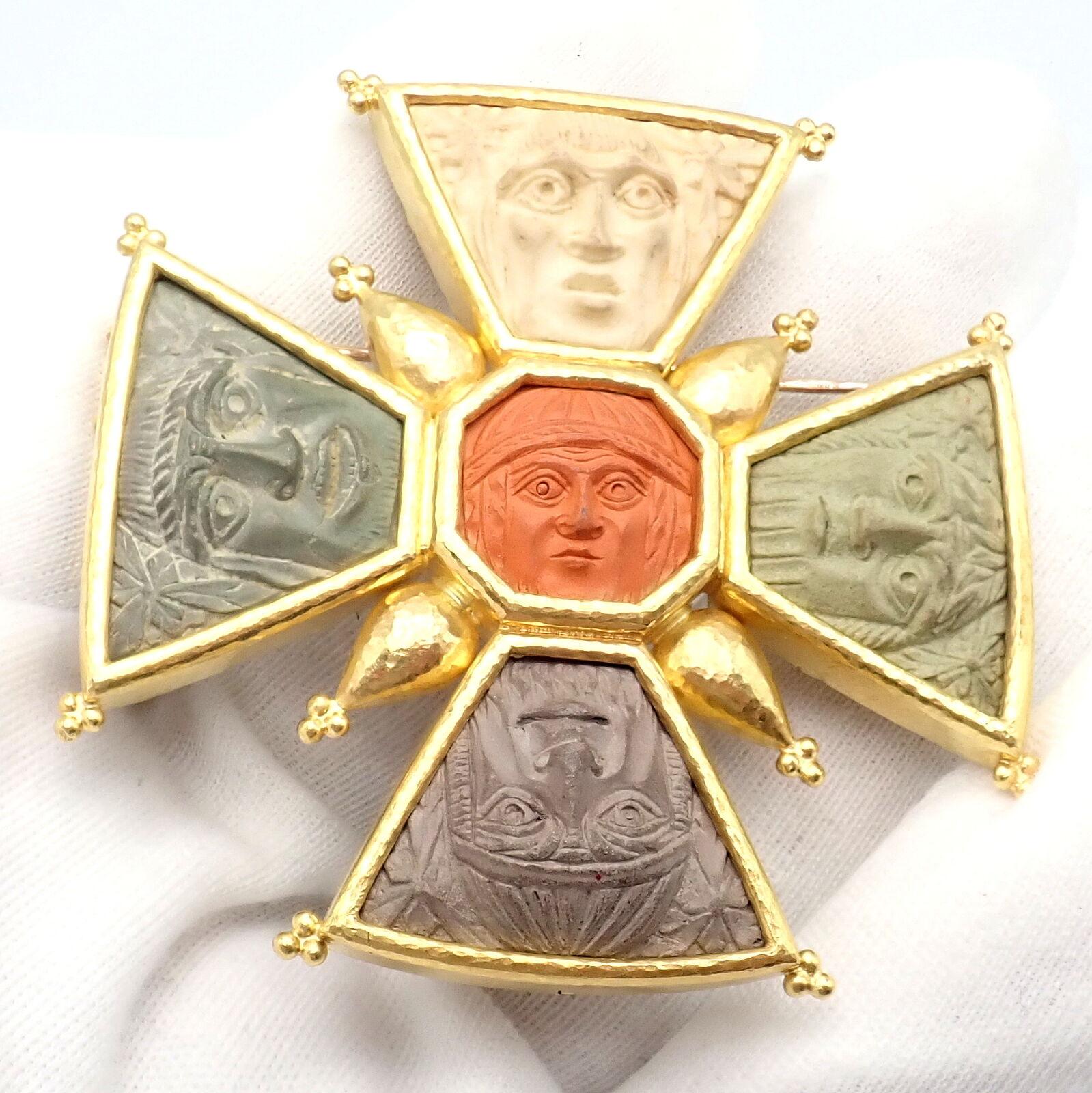Elizabeth Locke Bomarzo 5 Faces Maltese Cross Yellow Gold Brooch Pendant 2