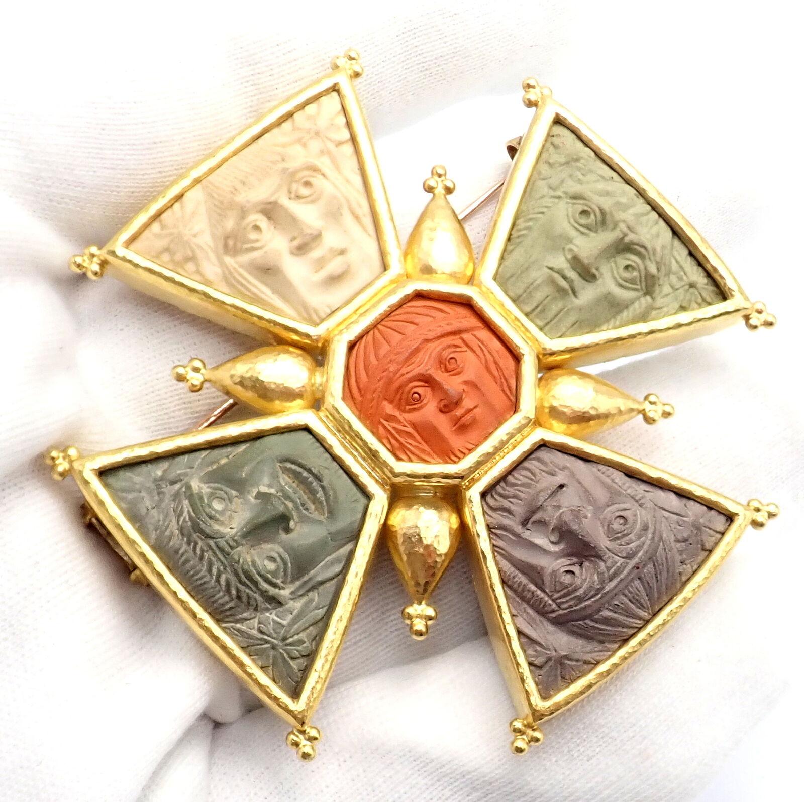 Elizabeth Locke Bomarzo 5 Faces Maltese Cross Yellow Gold Brooch Pendant 3