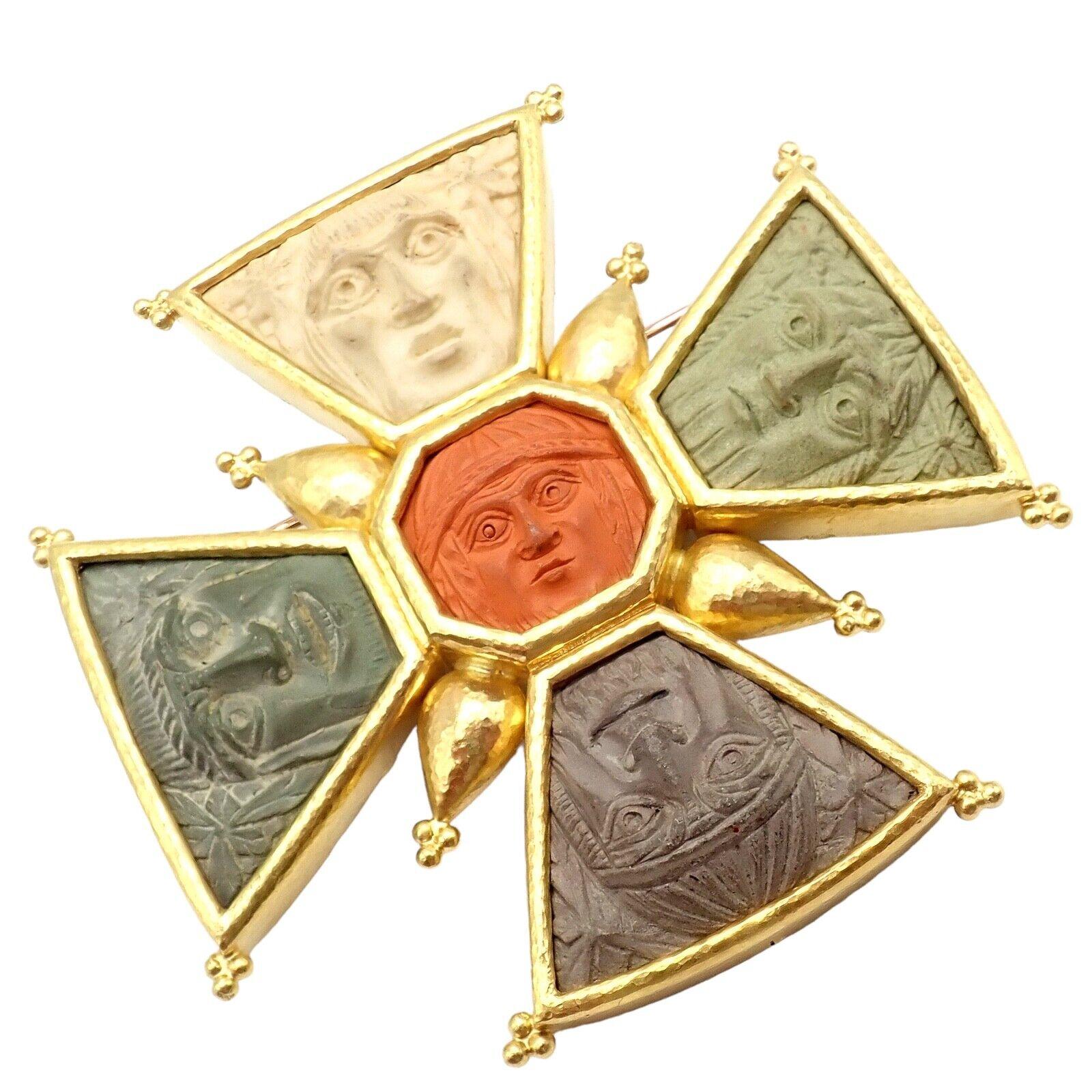 Elizabeth Locke Bomarzo 5 Faces Maltese Cross Yellow Gold Brooch Pendant 4