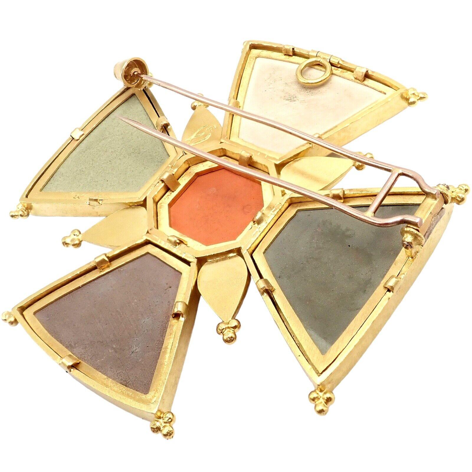 Elizabeth Locke Bomarzo 5 Faces Maltese Cross Yellow Gold Brooch Pendant 5