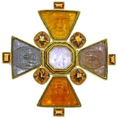 Elizabeth Locke Bomarzo Large Citrine Gold Maltese Cross Brooch Pendant