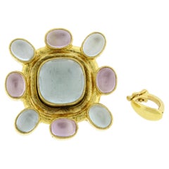 Elizabeth Locke Cabochon Aquamarine and Amethyst Brooch and Pendant