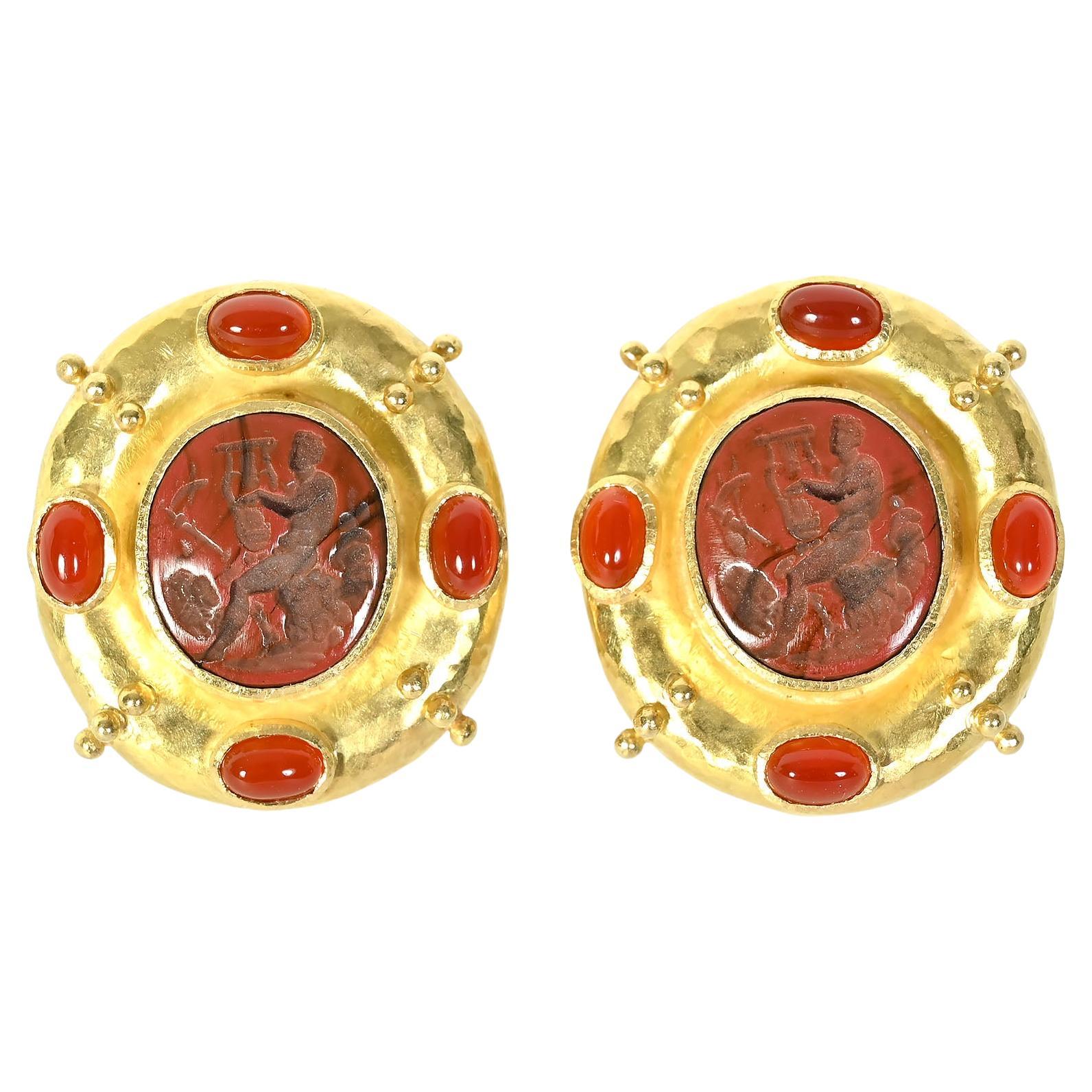 Elizabeth Locke Carnelian and Red Jasper Earrings