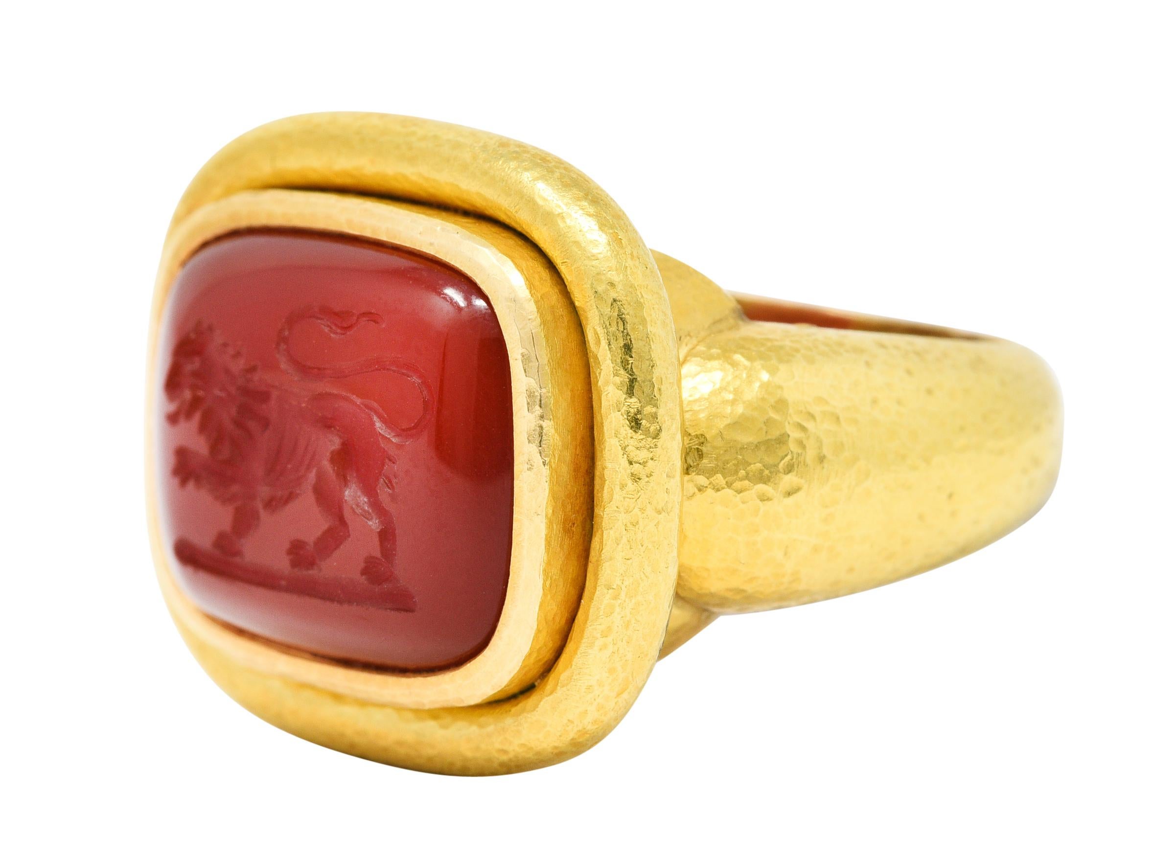 Elizabeth Locke Elizabeth Locke Karneol Intaglio 18 Karat Gelbgold Löwen Siegelring für Damen oder Herren