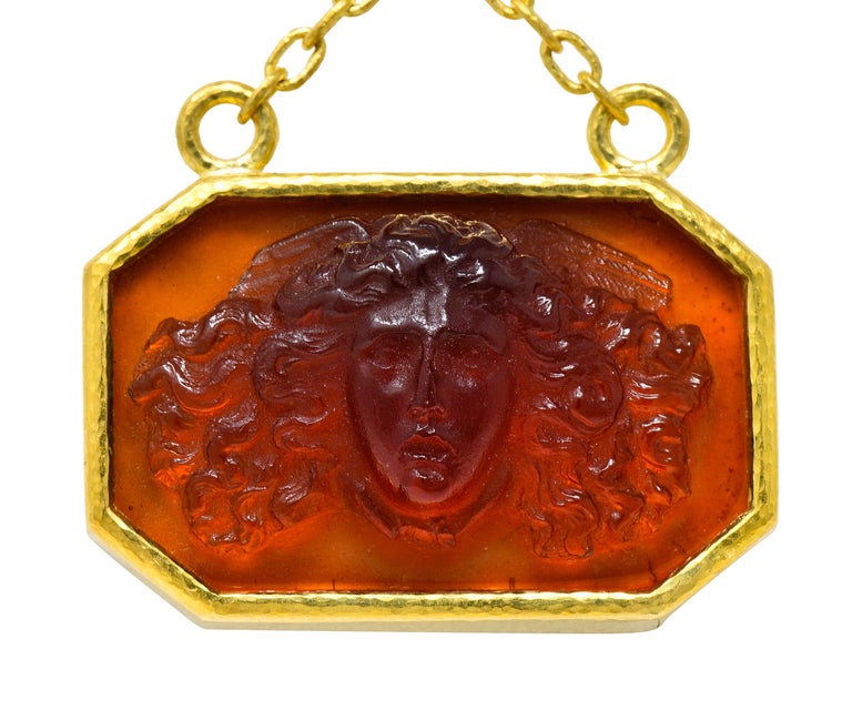 Elizabeth Locke Carnelian Venetian Glass Mother-Of-Pearl 19 Karat Gold Medusa En For Sale 3