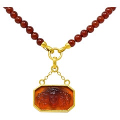 Retro Elizabeth Locke Carnelian Venetian Glass Mother-Of-Pearl 19 Karat Gold Medusa En