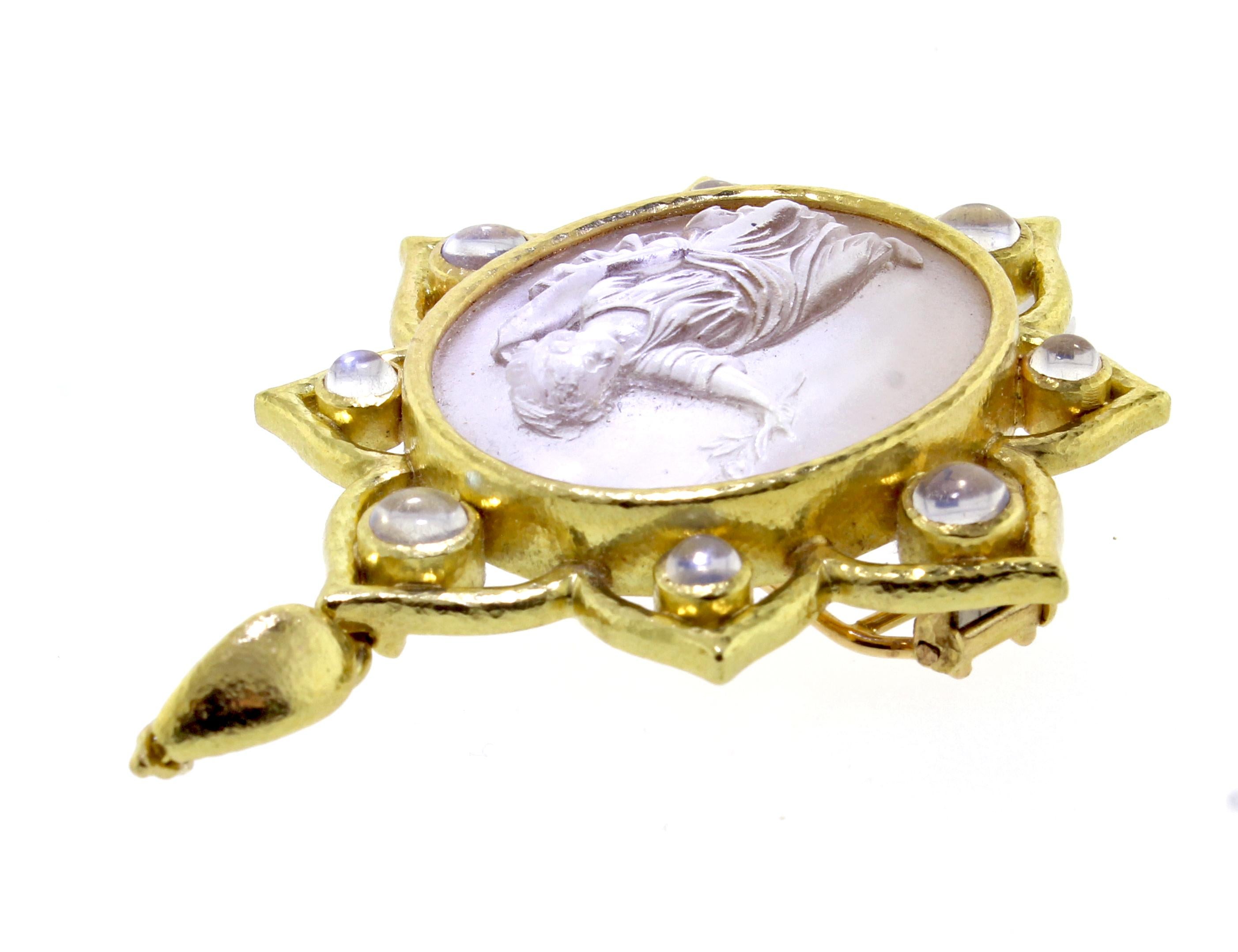 Elizabeth Locke Carved Glass Cameo Bohemian Brooch or Pendant In Excellent Condition In Bethesda, MD