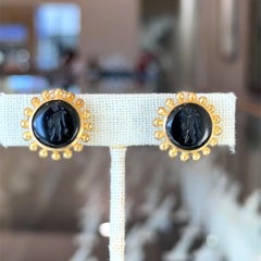 Elizabeth Locke Carved Onyx 19K Gold Earrings