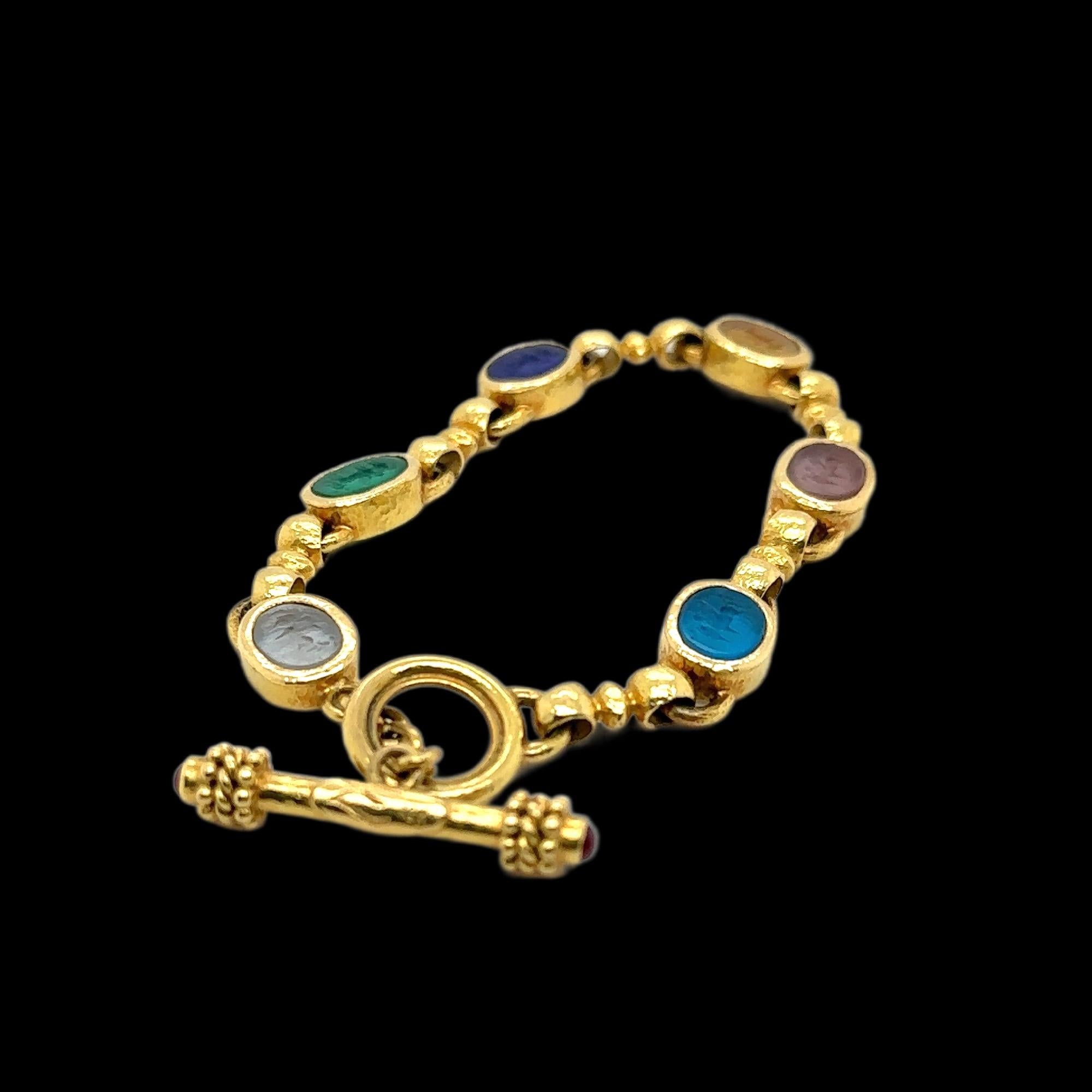 Elizabeth Locke Celtic Venetian Glass Hammered Gold Bracelet 19K Yellow Gold 3