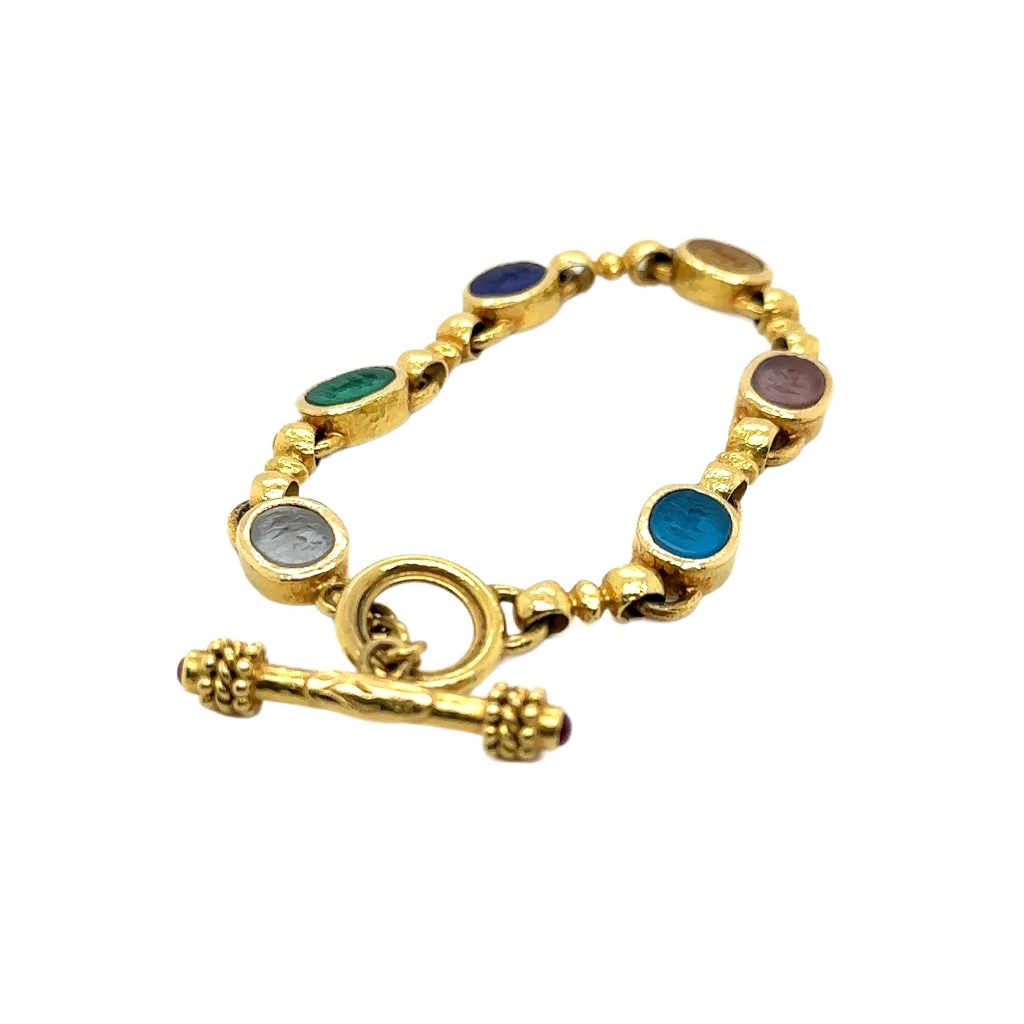 Elizabeth Locke Celtic Venetian Glass Hammered Gold Bracelet 19K Yellow Gold 4
