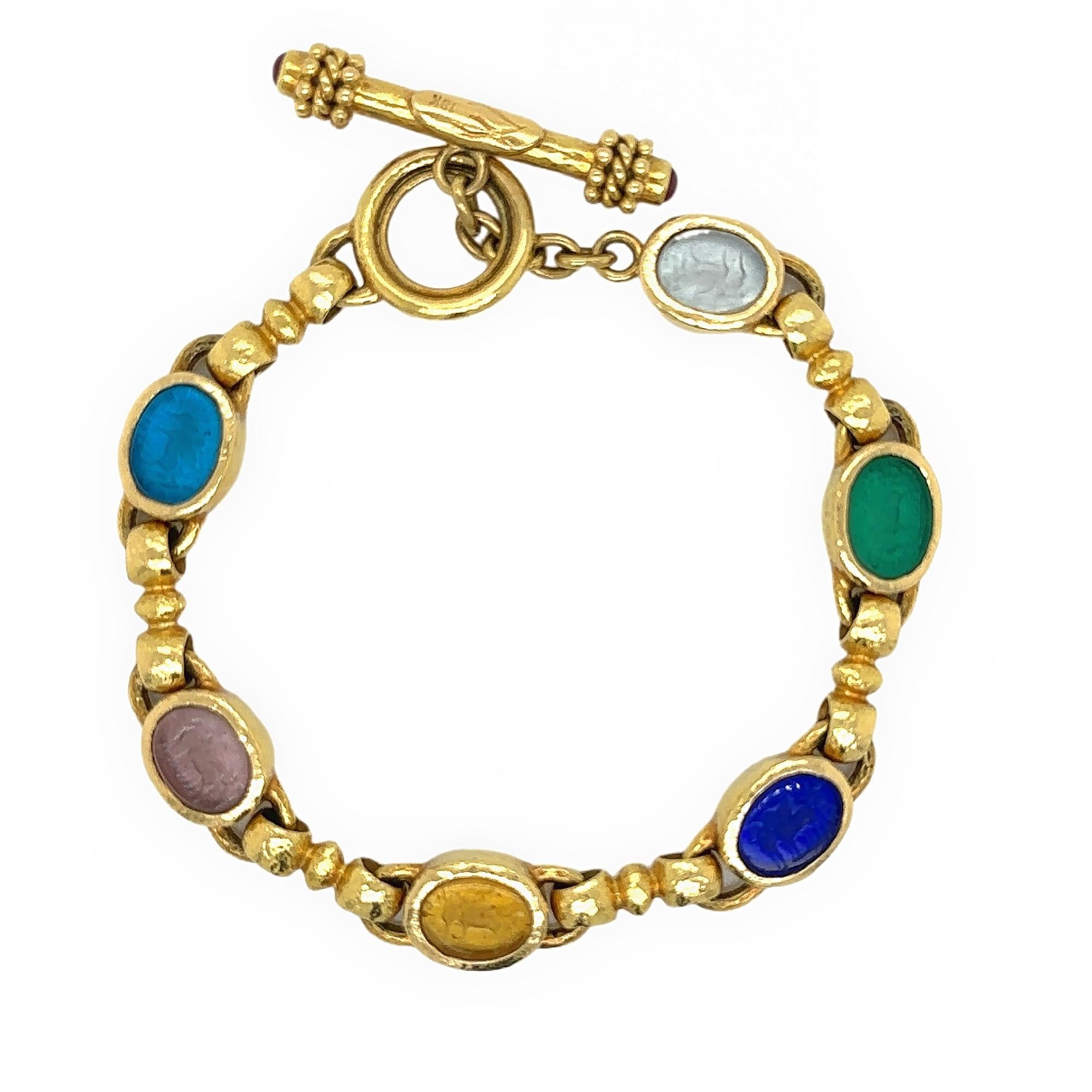 Women's Elizabeth Locke Celtic Venetian Glass Hammered Gold Bracelet 19K Yellow Gold