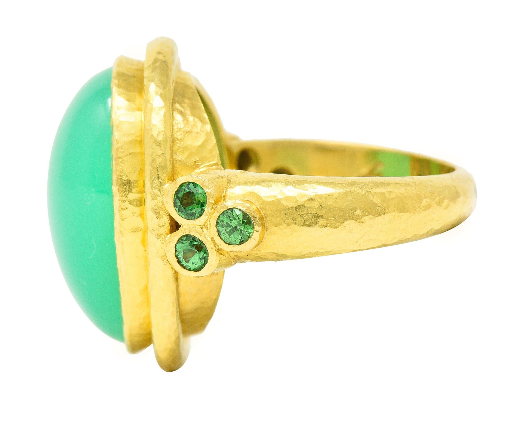 Women's or Men's Elizabeth Locke Chrysoprase Tsavorite Garnet 19 Karat Yellow Gold Cocktail Ring For Sale