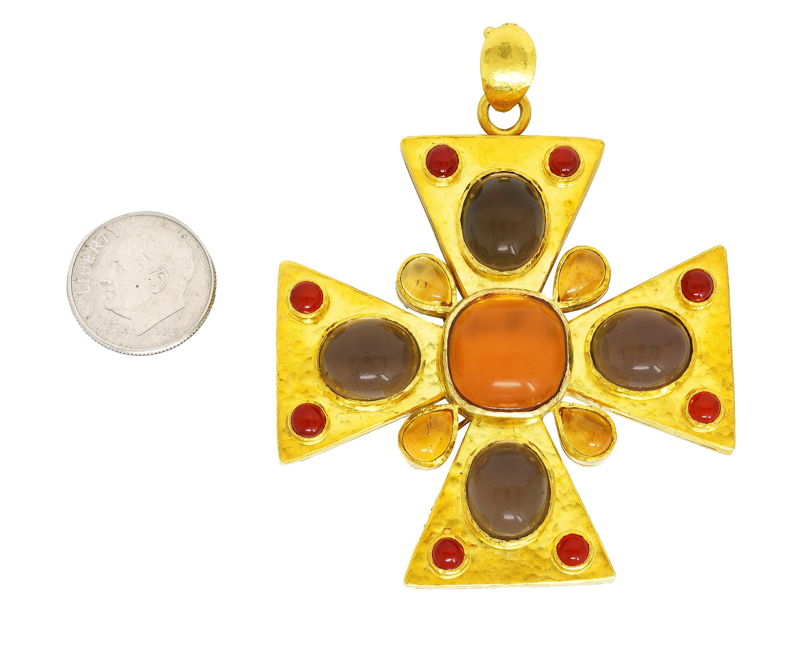 Elizabeth Locke Citrine Smokey Quartz Carnelian Mother-of-Pearl 19 Karat Pendant 3