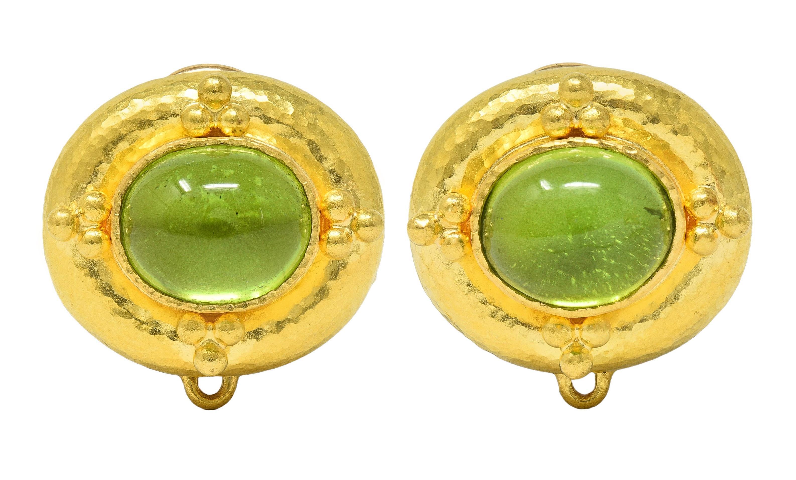 Cabochon Elizabeth Locke Contemporary Peridot 19K Yellow Gold Day-To-Night Drop Earrings For Sale