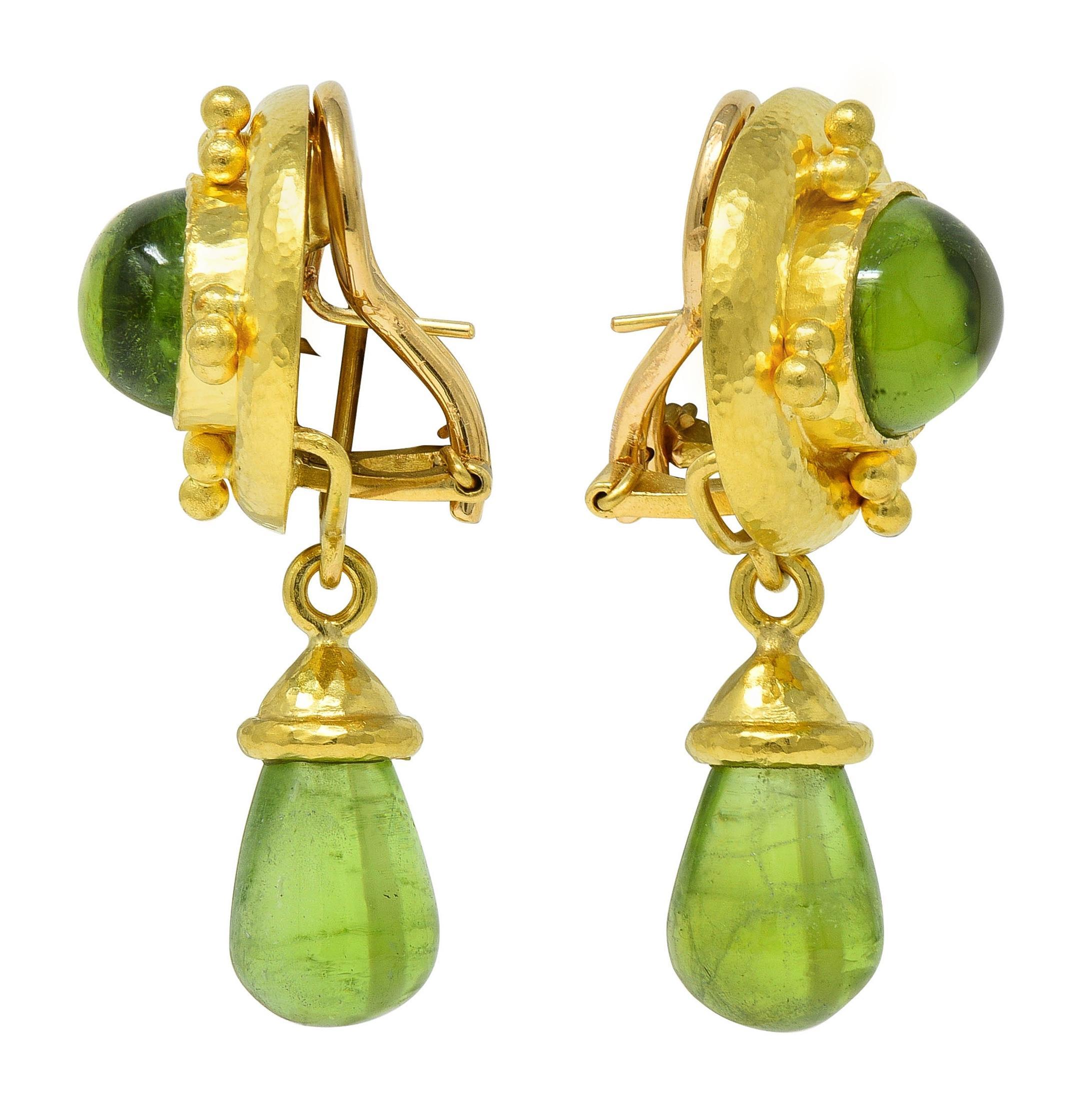 Elizabeth Locke Contemporary Peridot 19K Yellow Gold Day-To-Night Drop Earrings In Excellent Condition For Sale In Philadelphia, PA