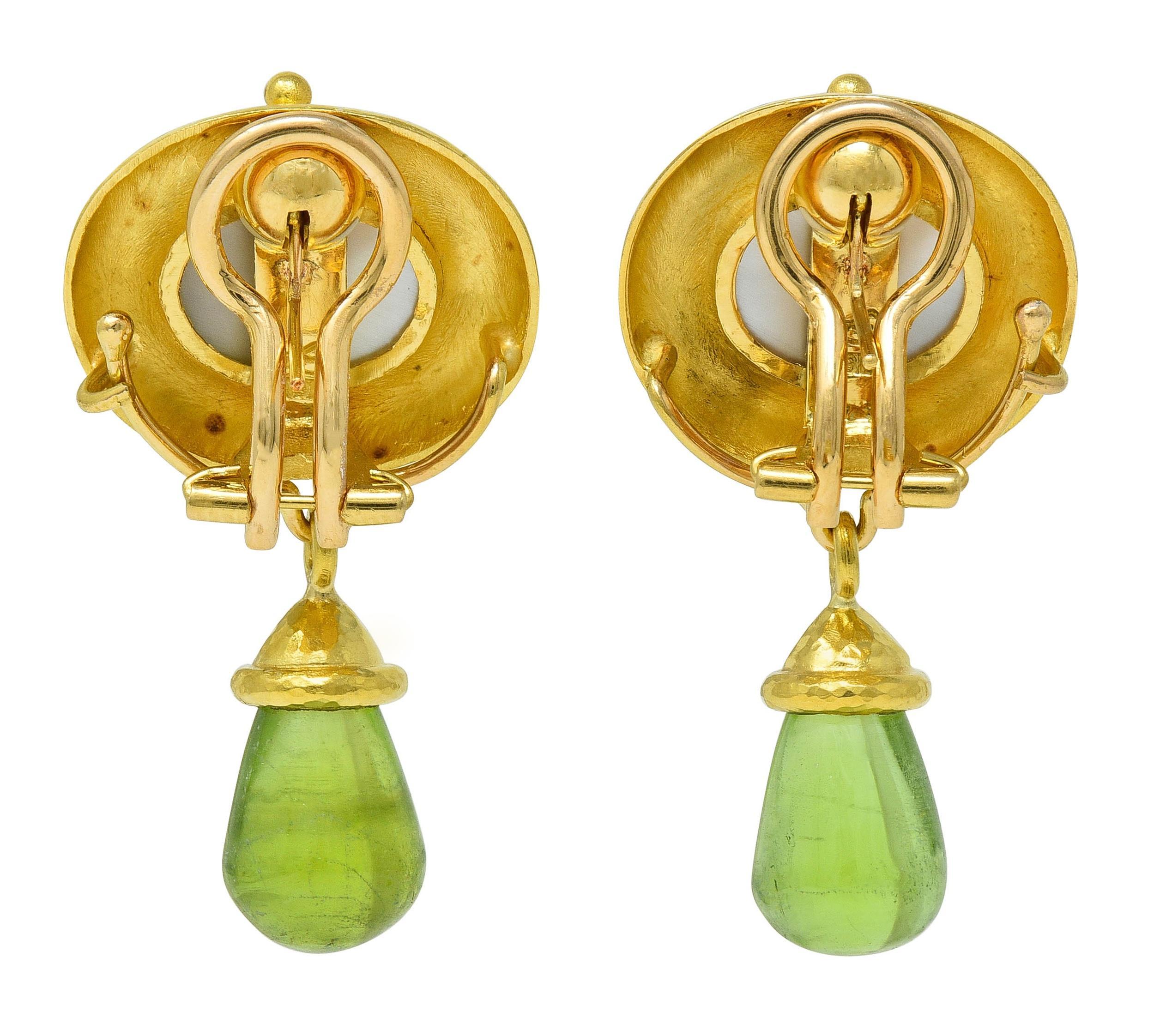 Women's or Men's Elizabeth Locke Contemporary Peridot 19K Yellow Gold Day-To-Night Drop Earrings For Sale