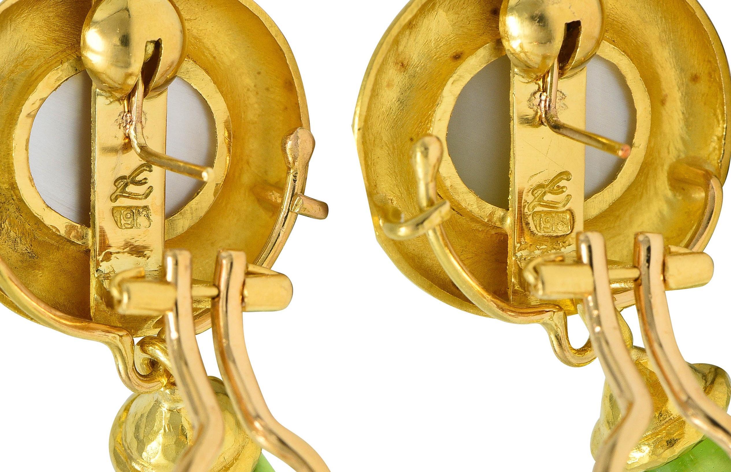 Elizabeth Locke Contemporary Peridot 19K Yellow Gold Day-To-Night Drop Earrings For Sale 2