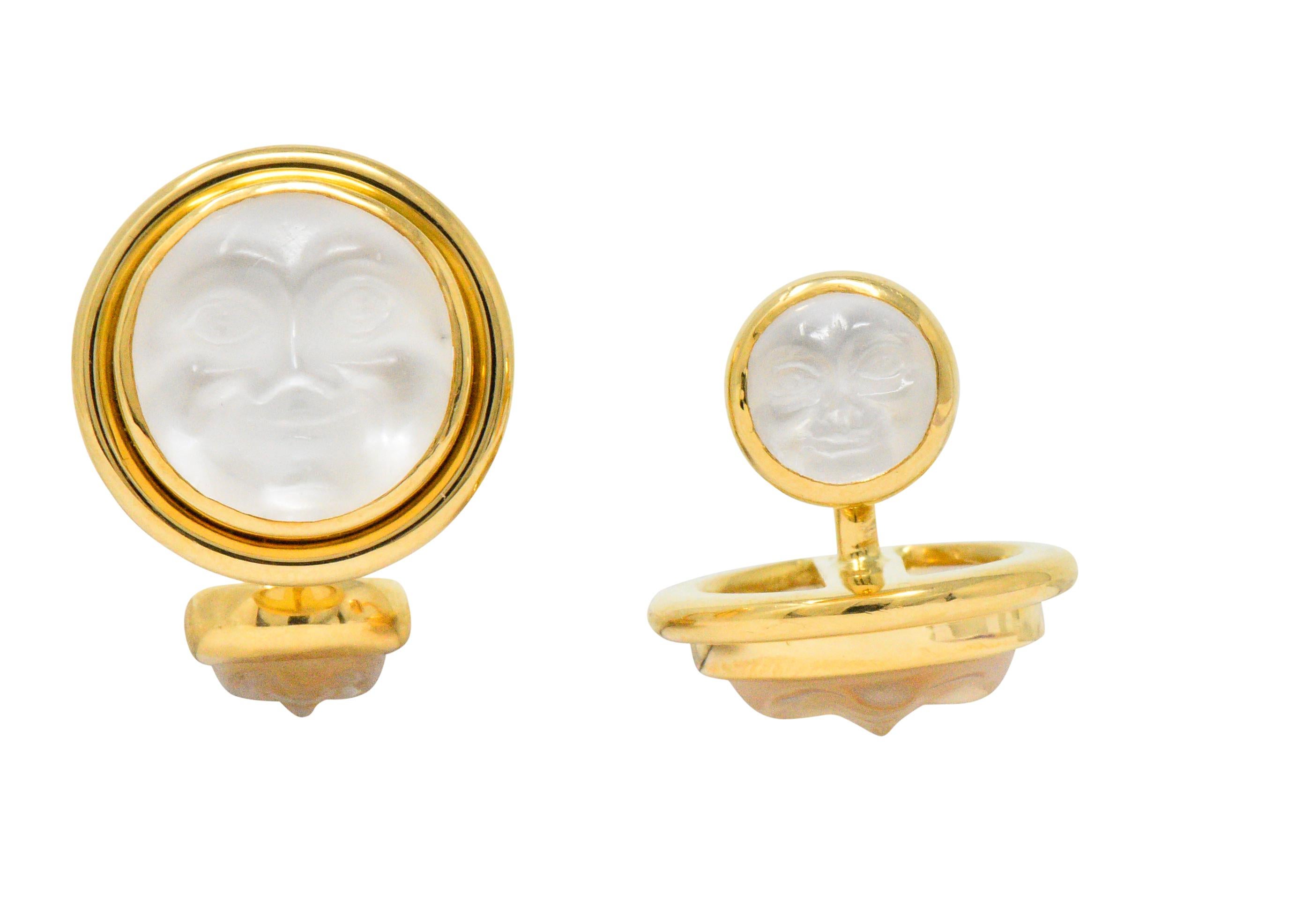 Contemporary Elizabeth Locke Crystal Mother-Of-Pearl 18 Karat Gold Man-In-The-Moon Cufflinks