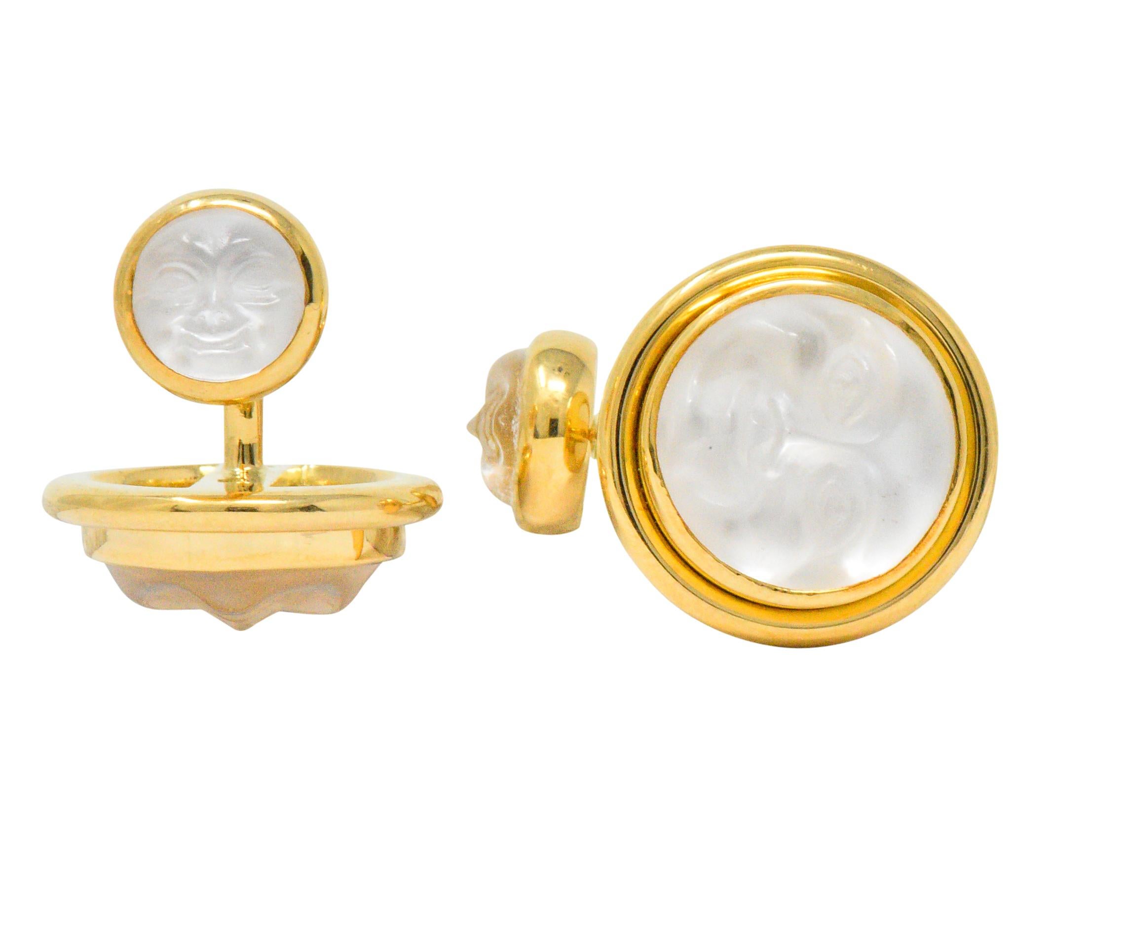 Cabochon Elizabeth Locke Crystal Mother-Of-Pearl 18 Karat Gold Man-In-The-Moon Cufflinks