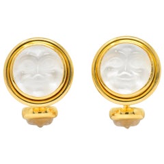 Vintage Elizabeth Locke Crystal Mother-Of-Pearl 18 Karat Gold Man-In-The-Moon Cufflinks