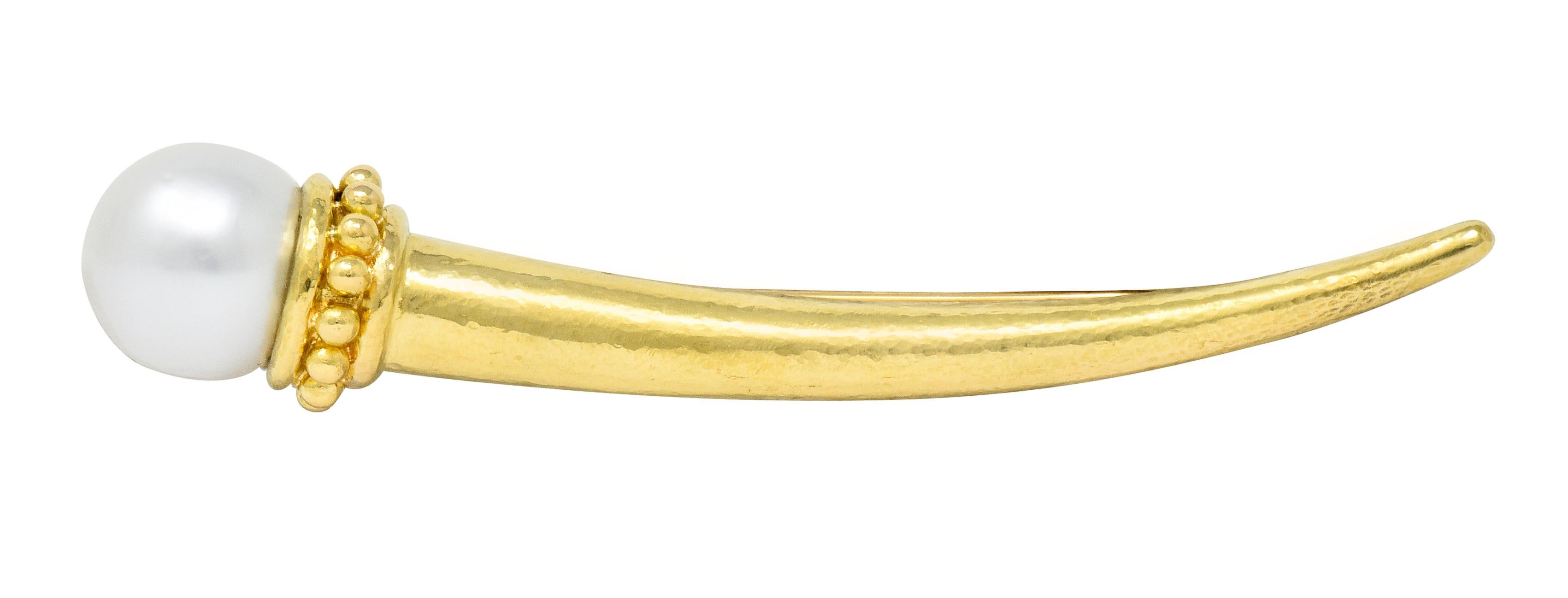 Women's or Men's Elizabeth Locke Cultured Pearl 18 Karat Yellow Gold Talon Brooch