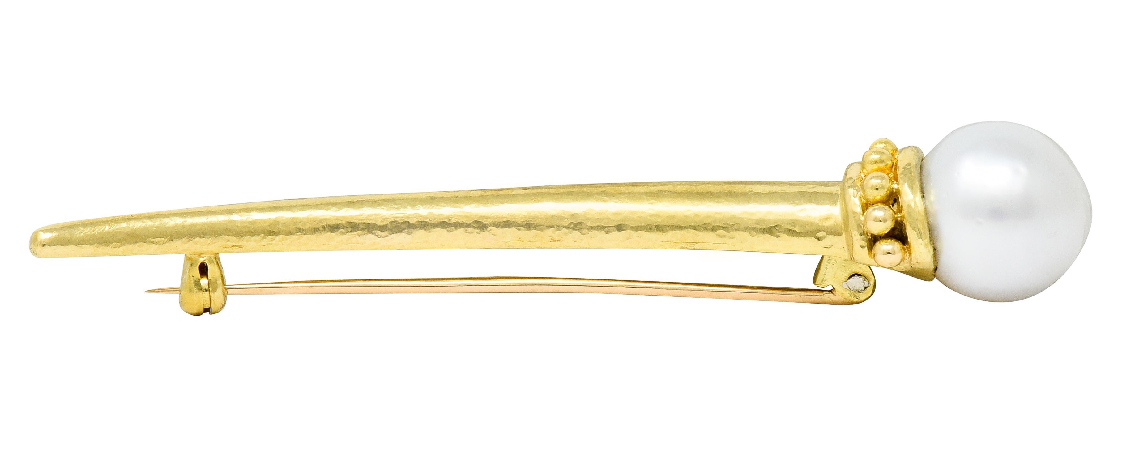Elizabeth Locke Cultured Pearl 18 Karat Yellow Gold Talon Brooch 1
