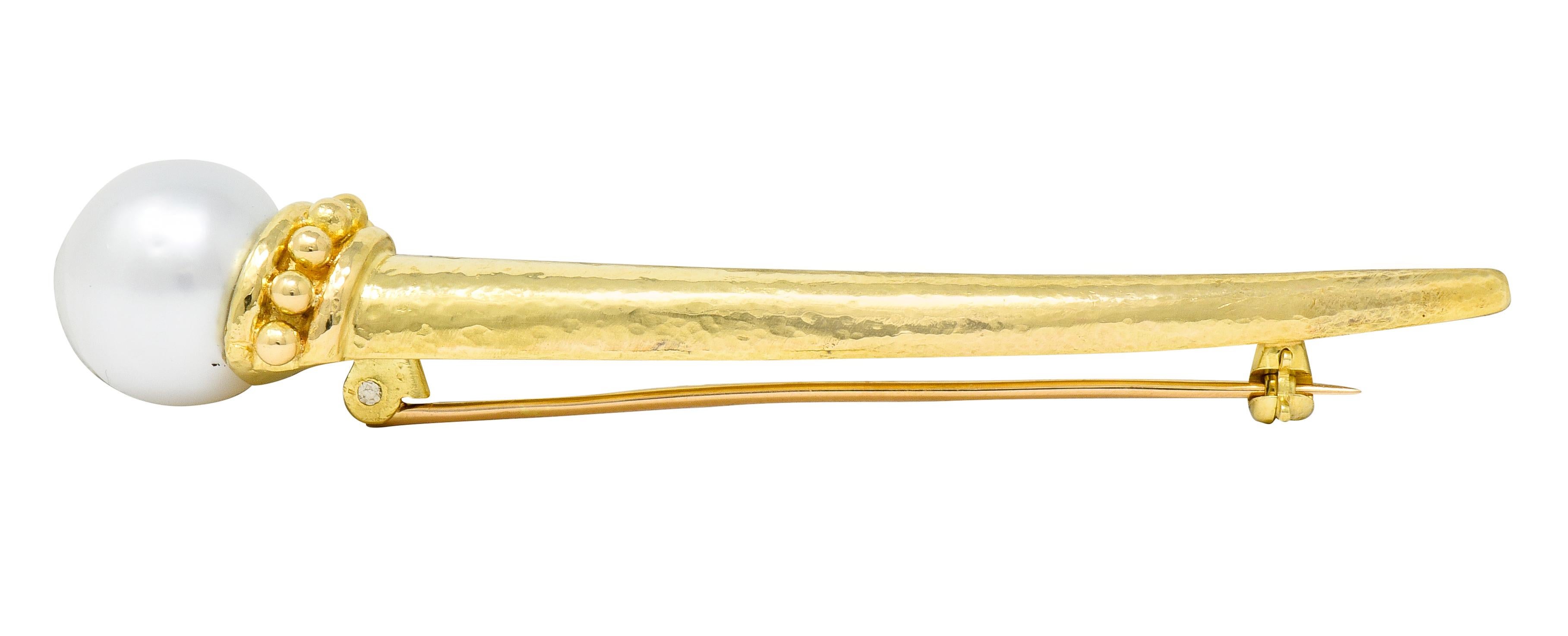 Elizabeth Locke Cultured Pearl 18 Karat Yellow Gold Talon Brooch 2