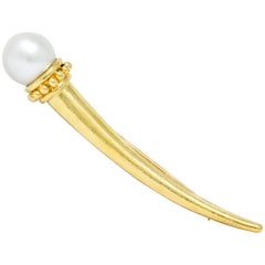 Elizabeth Locke Cultured Pearl 18 Karat Yellow Gold Talon Brooch