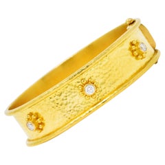 Retro Elizabeth Locke Diamond 19 Karat Yellow Gold Diamond Daisy Bangle Bracelet