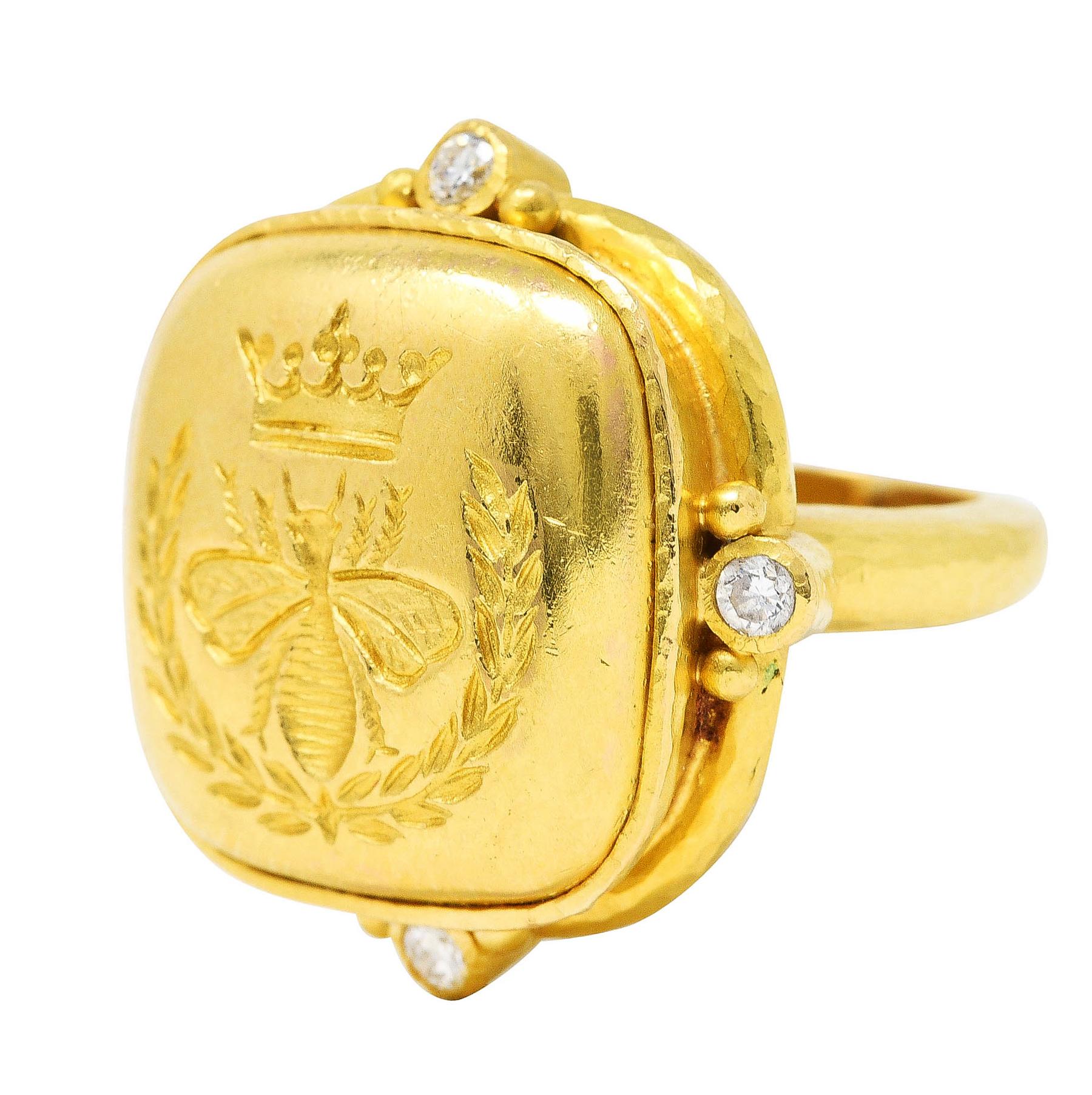 Contemporary Elizabeth Locke Diamond 19 Karat Yellow Gold Queen Bee Ring