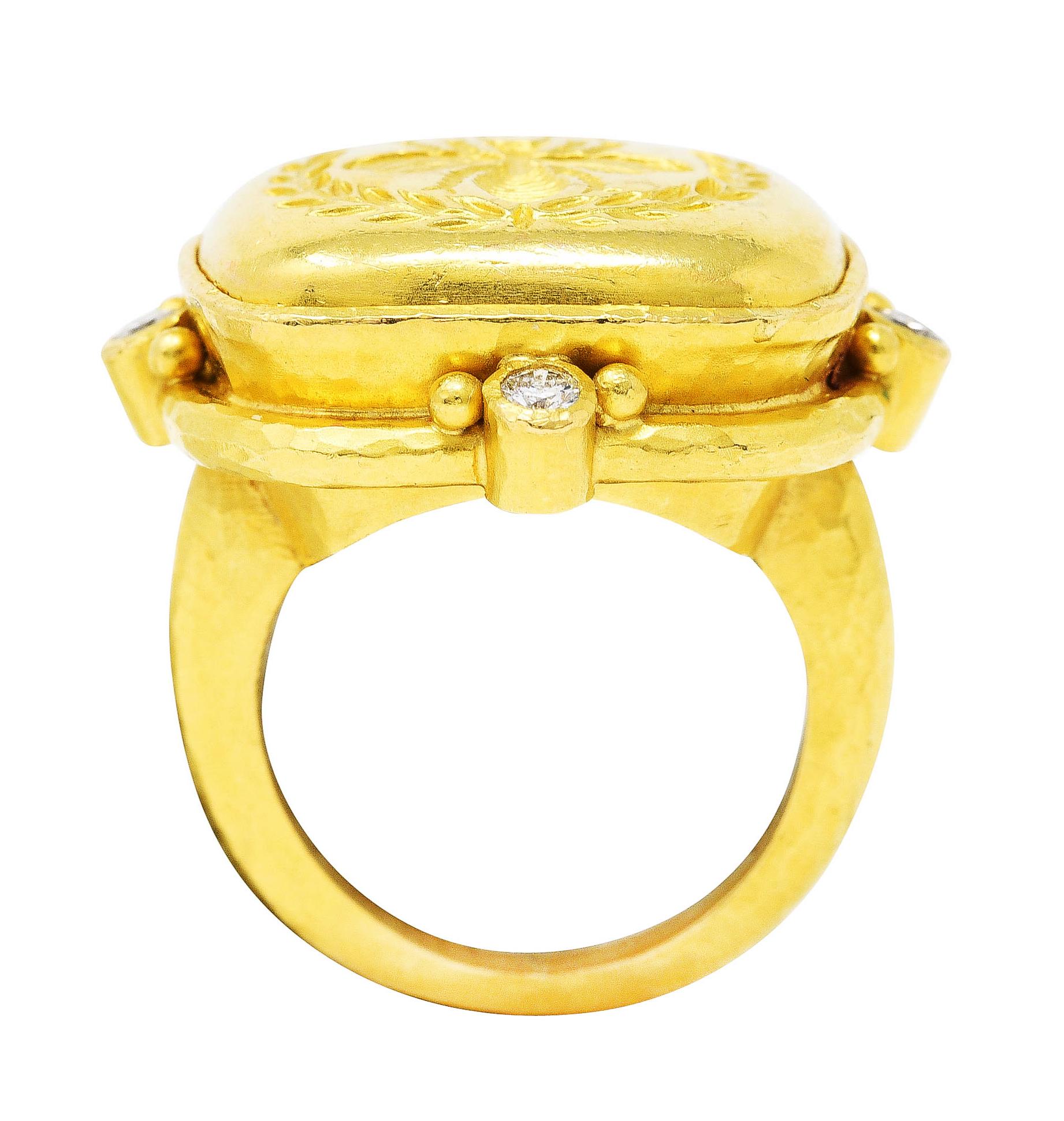 Women's or Men's Elizabeth Locke Diamond 19 Karat Yellow Gold Queen Bee Ring