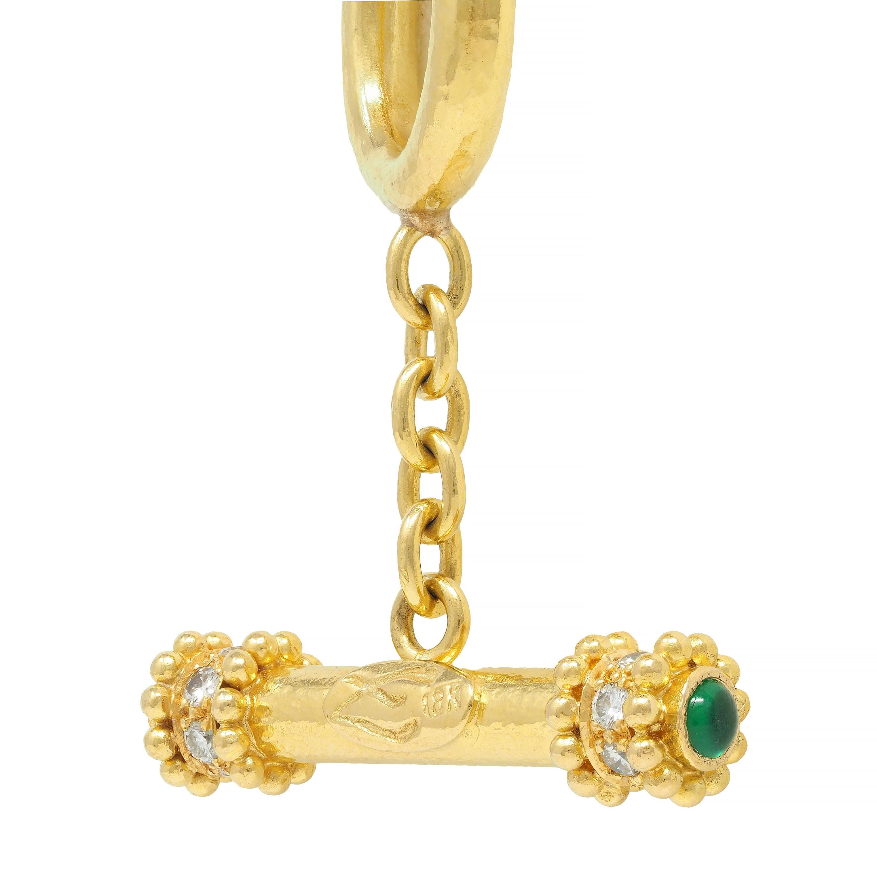 Elizabeth Locke Diamond Emerald 18 Karat Yellow Gold Hammered Link Necklace For Sale 5