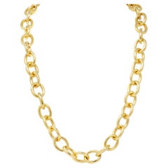 Elizabeth Locke Diamond Emerald 18 Karat Yellow Gold Hammered Link Necklace